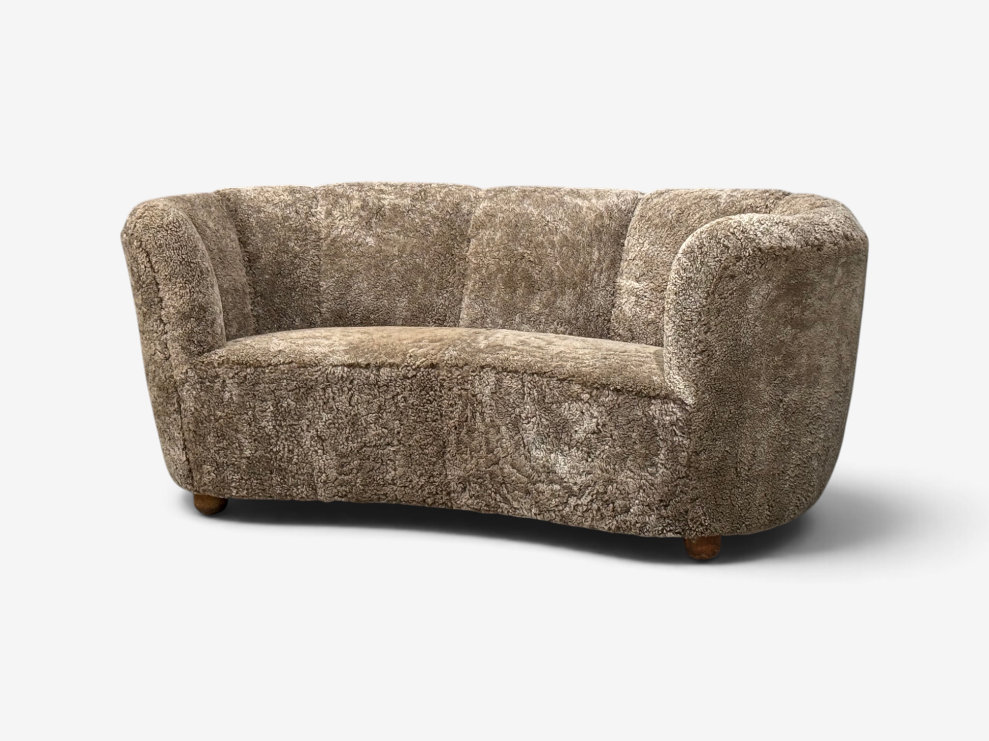 Danish Cabinetmaker, Banana Sofa, Sahara Sheepskin, Beechwood, Denmark, 1940s