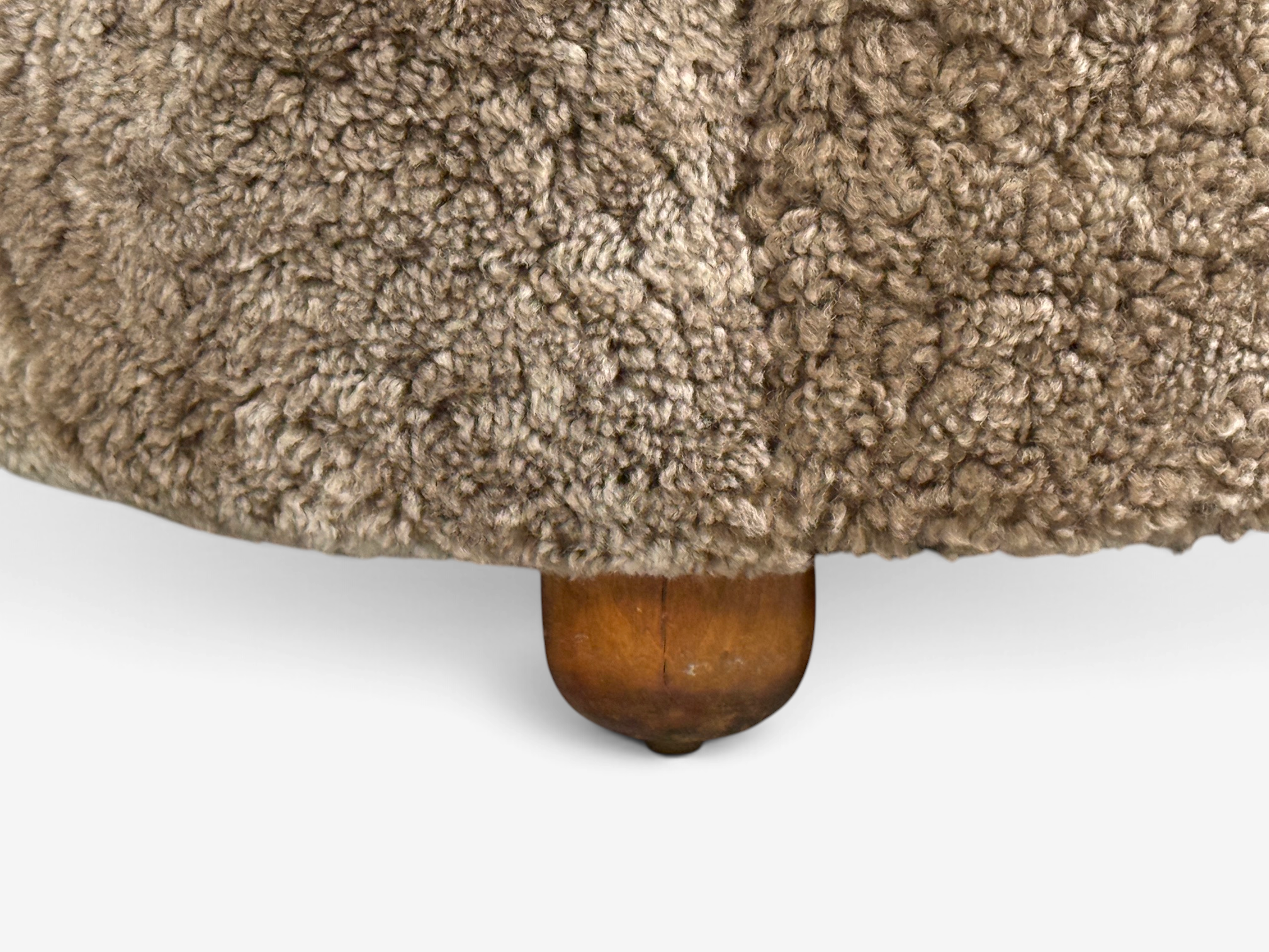 Danish Cabinetmaker, Banana Sofa, Sahara Sheepskin, Beechwood, Denmark, 1940s