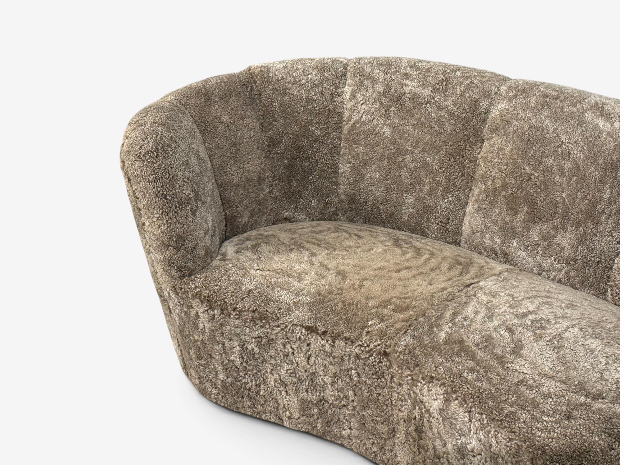 Danish Cabinetmaker, Banana Sofa, Sahara Sheepskin, Beechwood, Denmark, 1940s