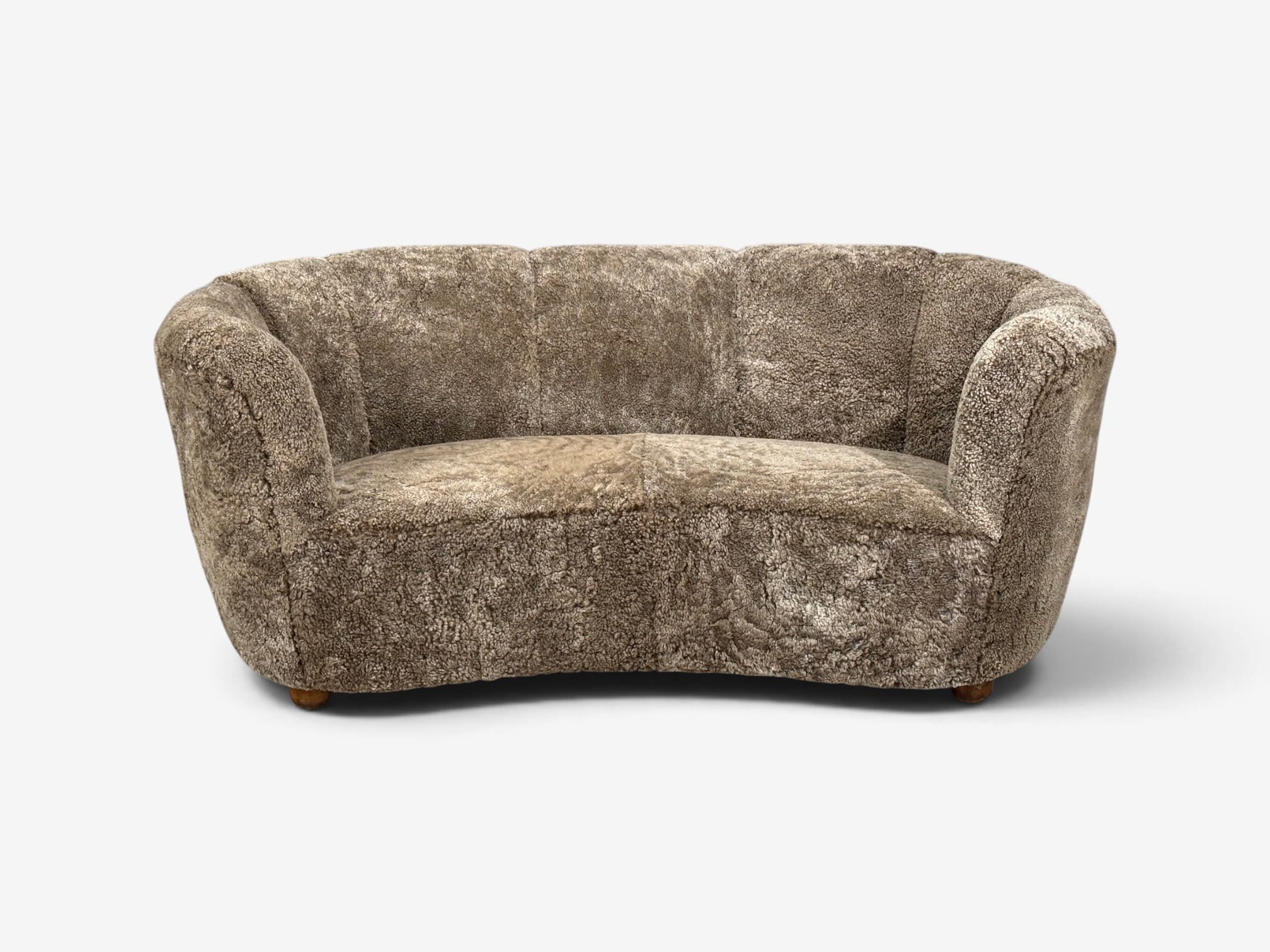 Danish Cabinetmaker, Banana Sofa, Sahara Sheepskin, Beechwood, Denmark, 1940s