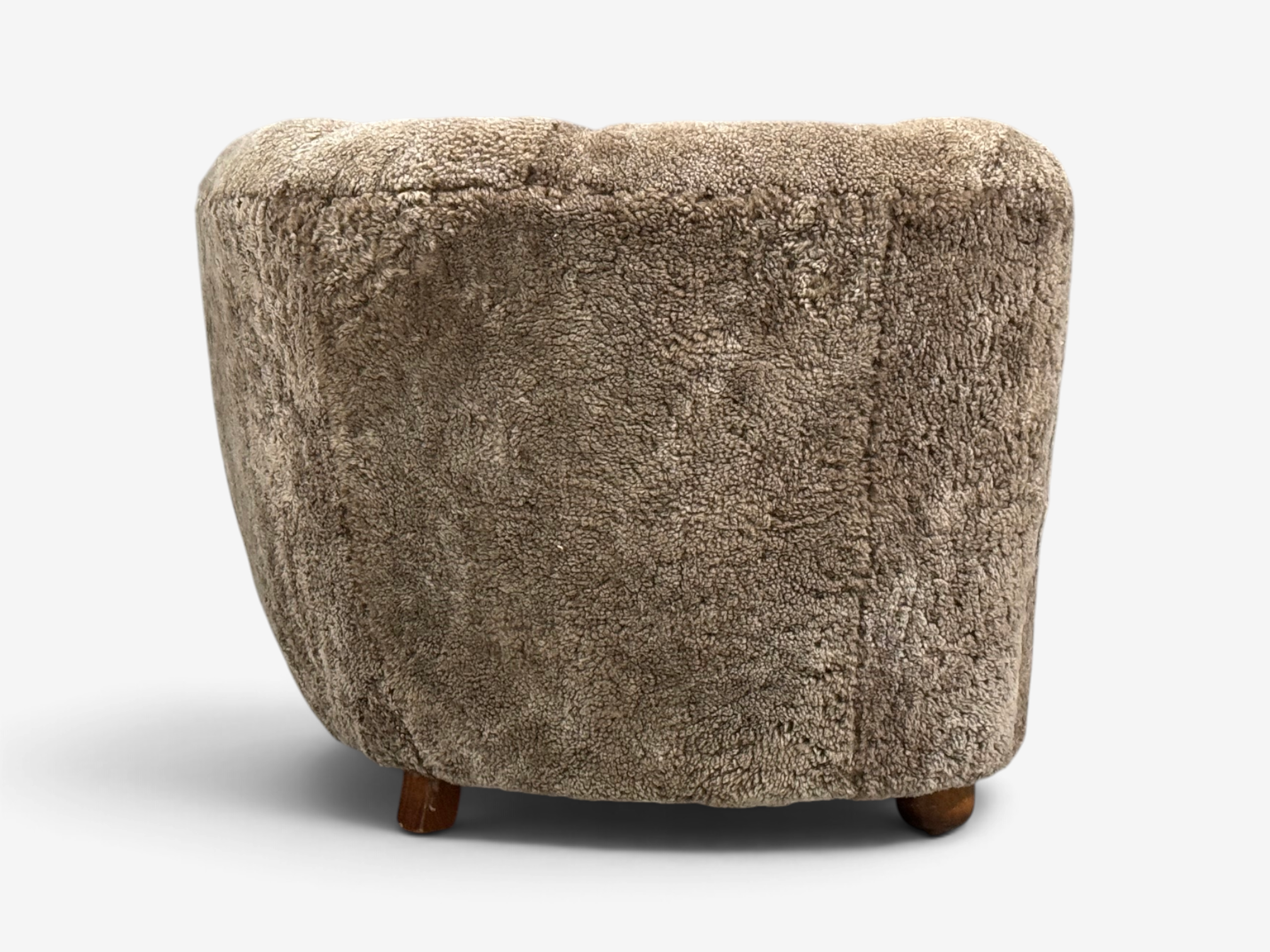 Danish Cabinetmaker, Banana Sofa, Sahara Sheepskin, Beechwood, Denmark, 1940s
