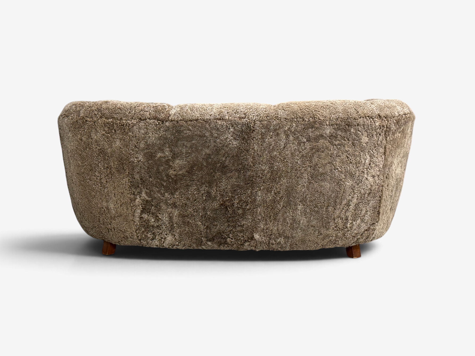 Danish Cabinetmaker, Banana Sofa, Sahara Sheepskin, Beechwood, Denmark, 1940s