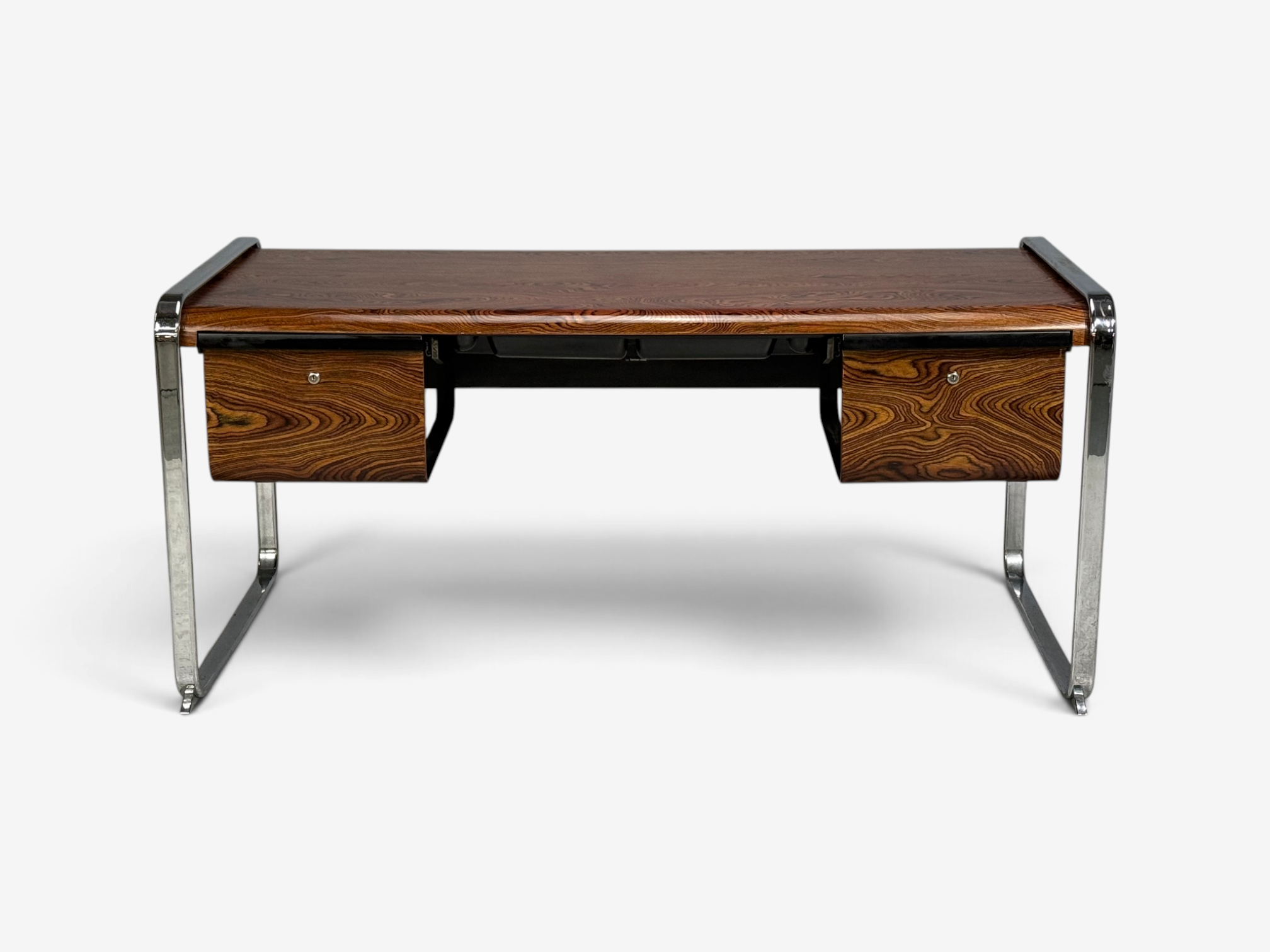 Peter Protzman, Unique Writing Desk, Zebrawood, Chrome, USA, 1970s
