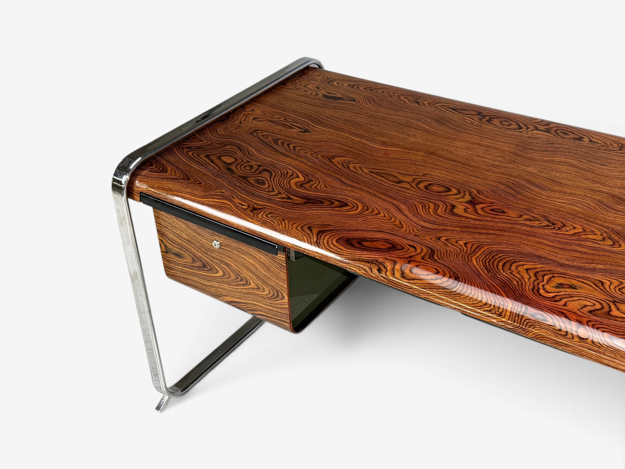 Peter Protzman, Unique Writing Desk, Zebrawood, Chrome, USA, 1970s