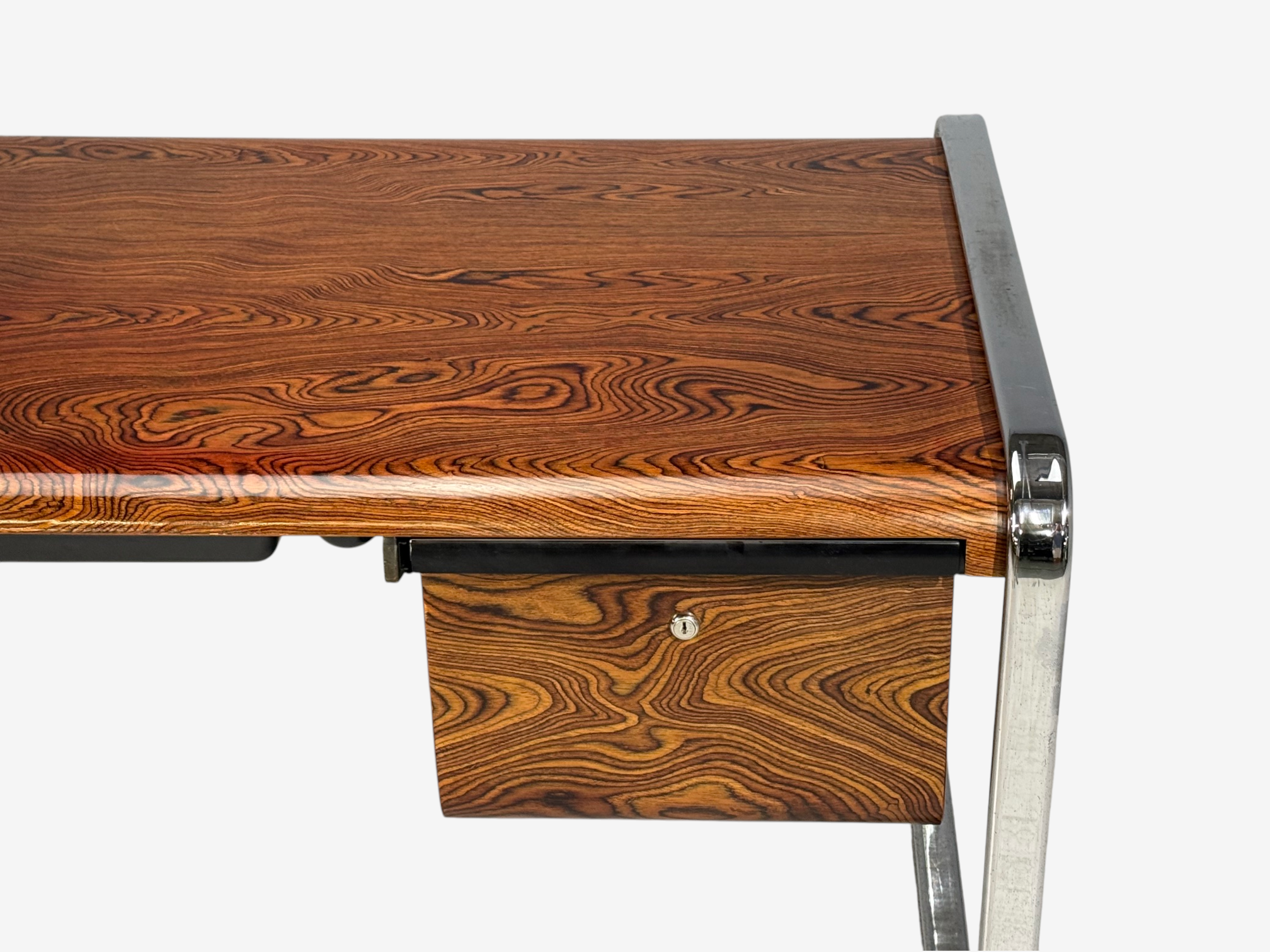 Peter Protzman, Unique Writing Desk, Zebrawood, Chrome, USA, 1970s