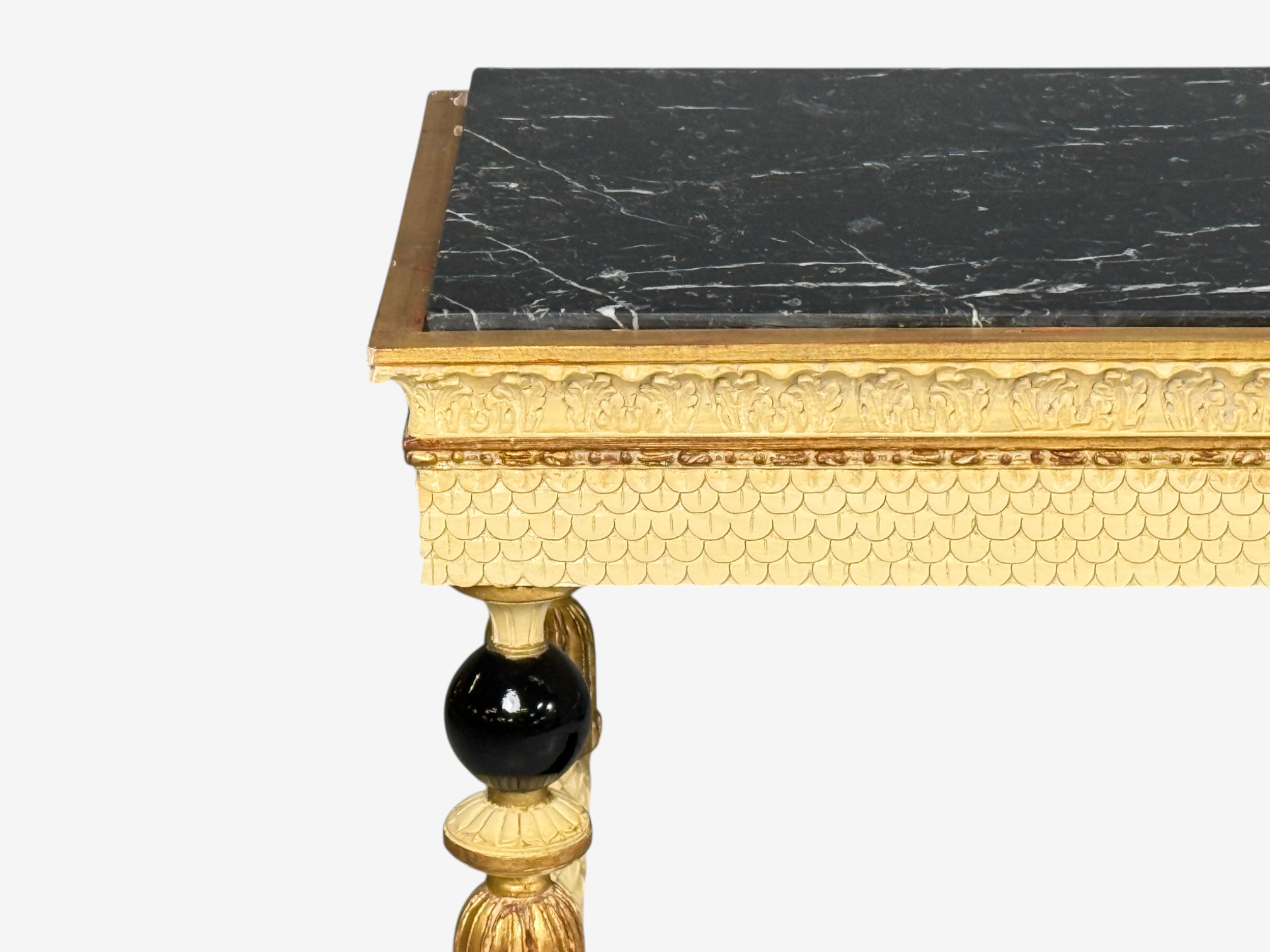 Maison Jansen attr, Neoclassical Style Console Tables, Carved Wood, Black Marble