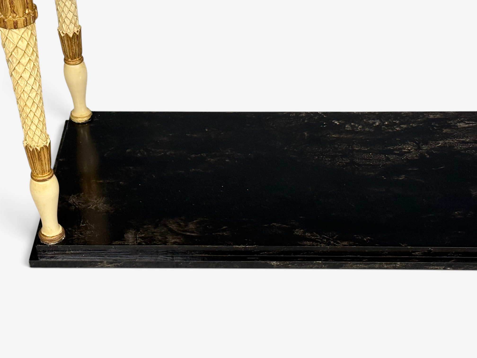 Maison Jansen attr, Neoclassical Style Console Tables, Carved Wood, Black Marble