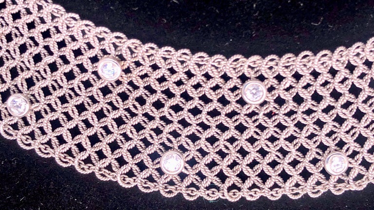 Estate Art Deco Style 18 Karat White Gold and Diamond Mesh Necklace