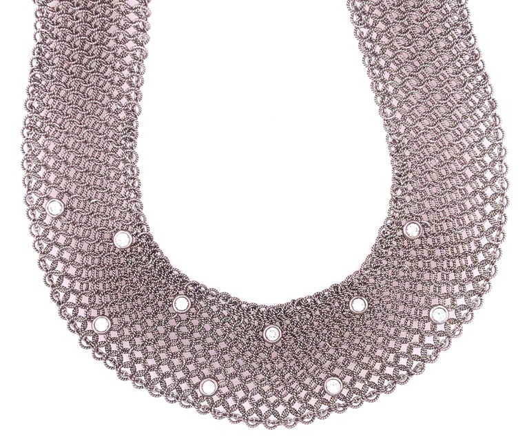 Estate Art Deco Style 18 Karat White Gold and Diamond Mesh Necklace