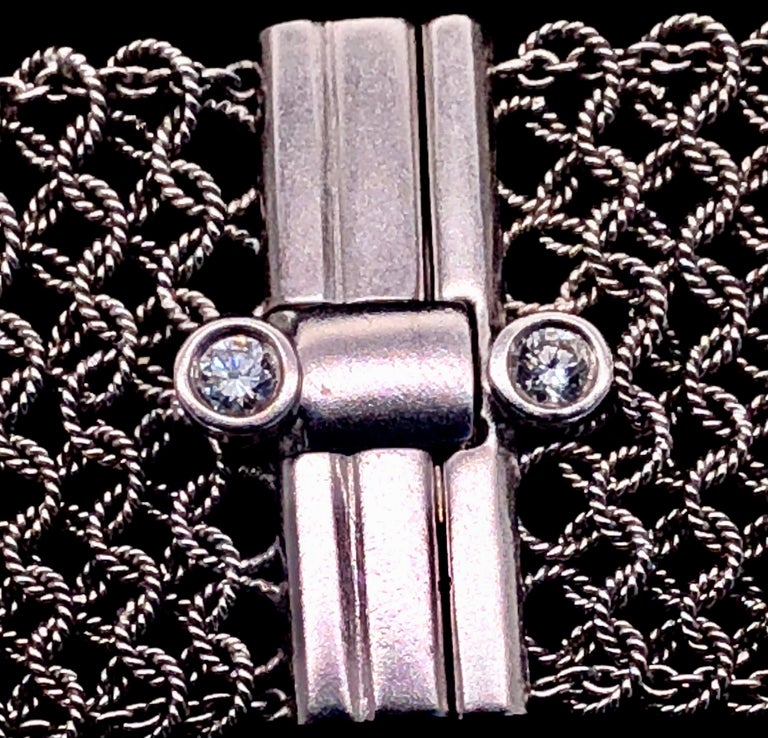 Estate Art Deco Style 18 Karat White Gold and Diamond Mesh Necklace