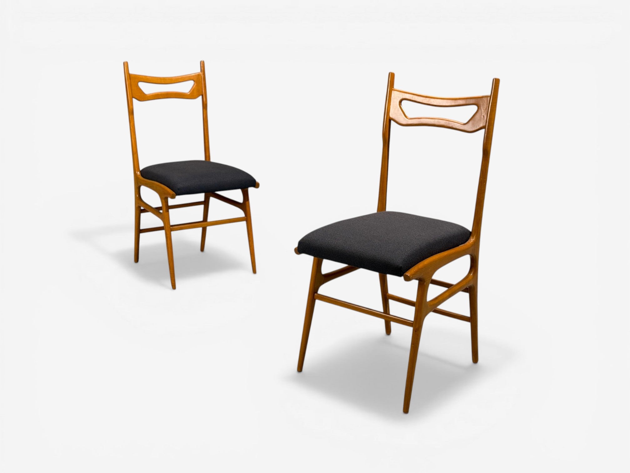Vittorio Vago Mobili, Six Dining Chairs, Fruitwood, Fabric, Italy, 1960s