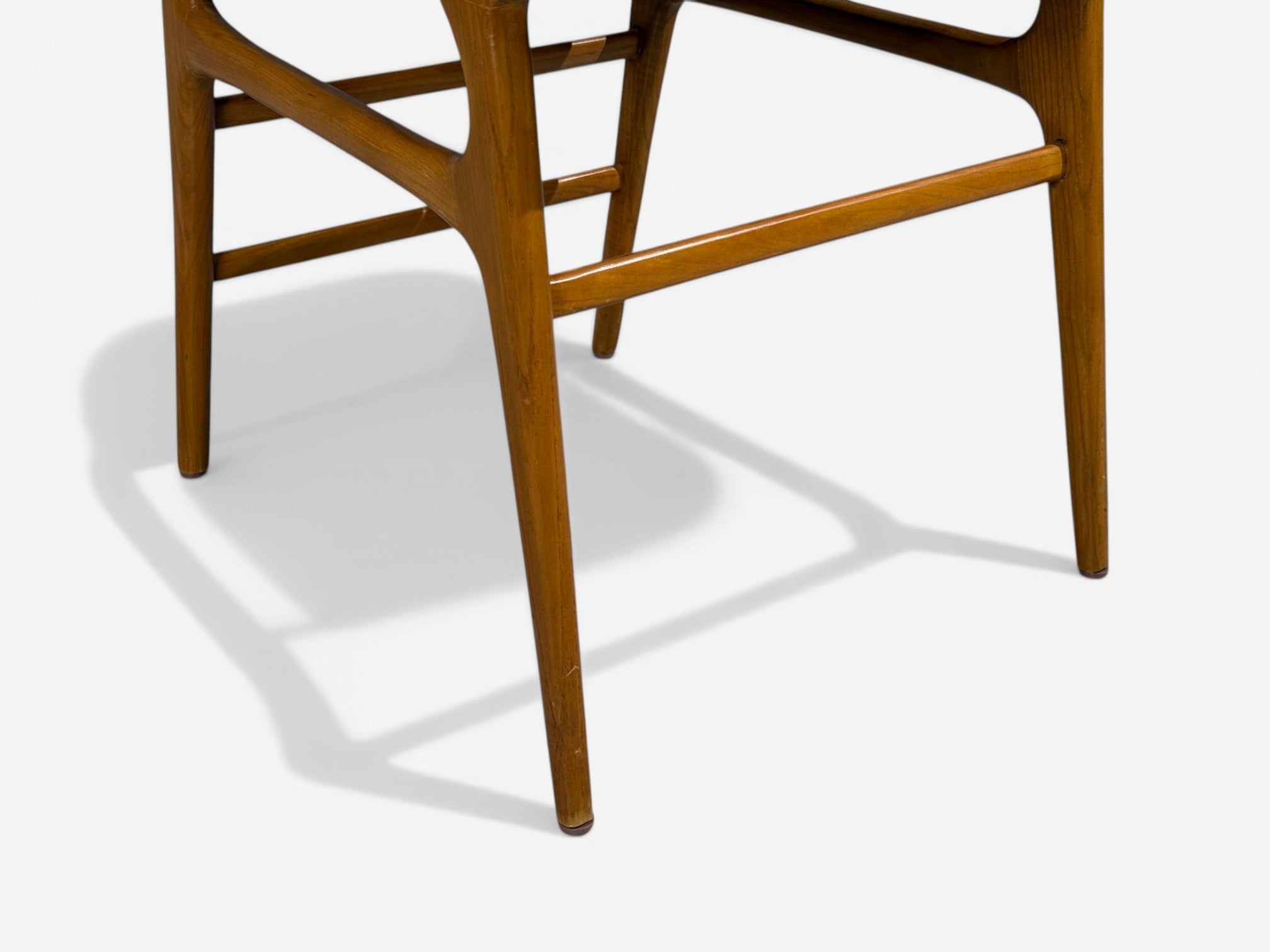 Vittorio Vago Mobili, Six Dining Chairs, Fruitwood, Fabric, Italy, 1960s