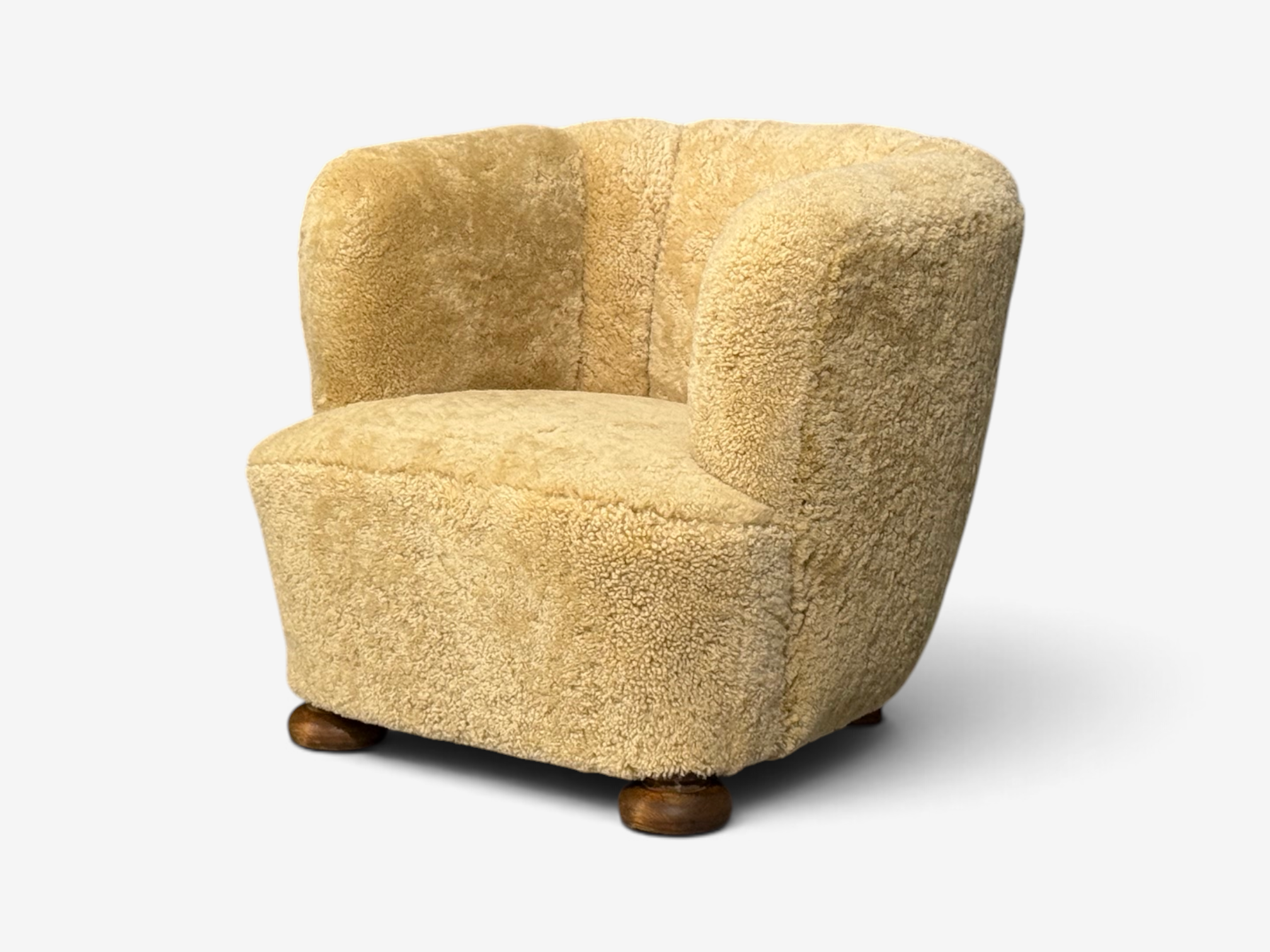 Danish Modern, Banana Style Tub Chair, Beech, Honey Sheepskin, Denmark, 1930s