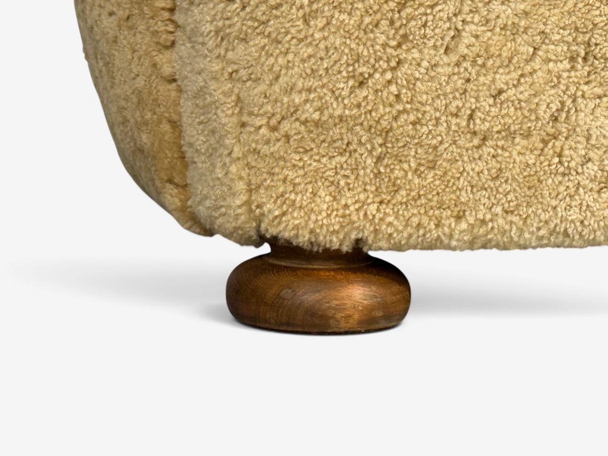 Danish Modern, Banana Style Tub Chair, Beech, Honey Sheepskin, Denmark, 1930s