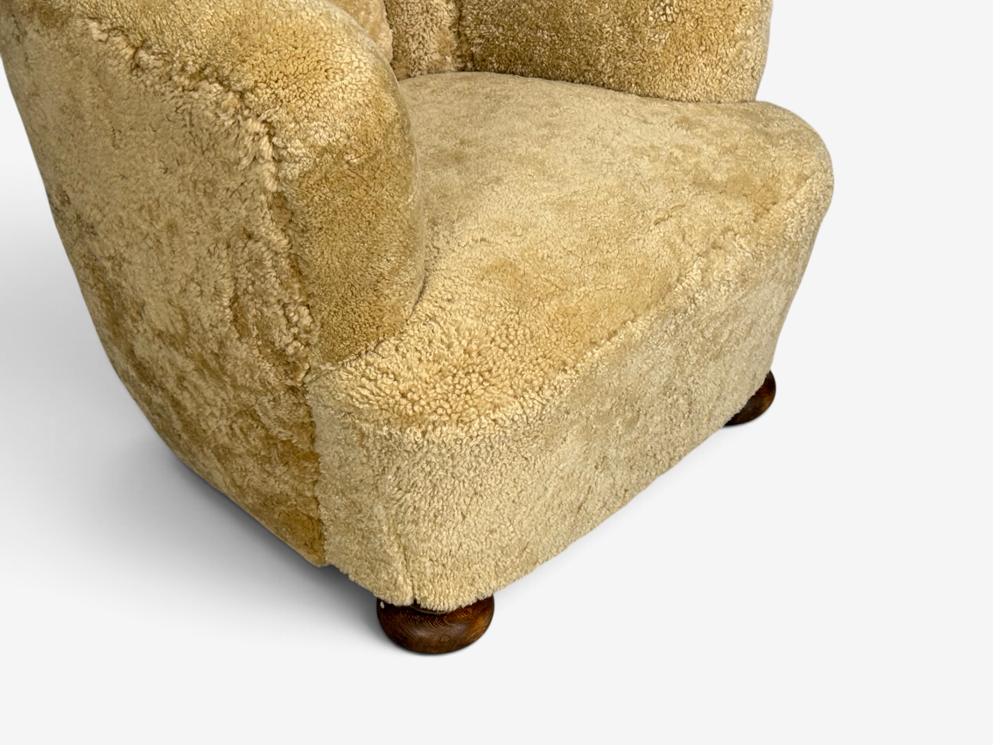 Danish Modern, Banana Style Tub Chair, Beech, Honey Sheepskin, Denmark, 1930s