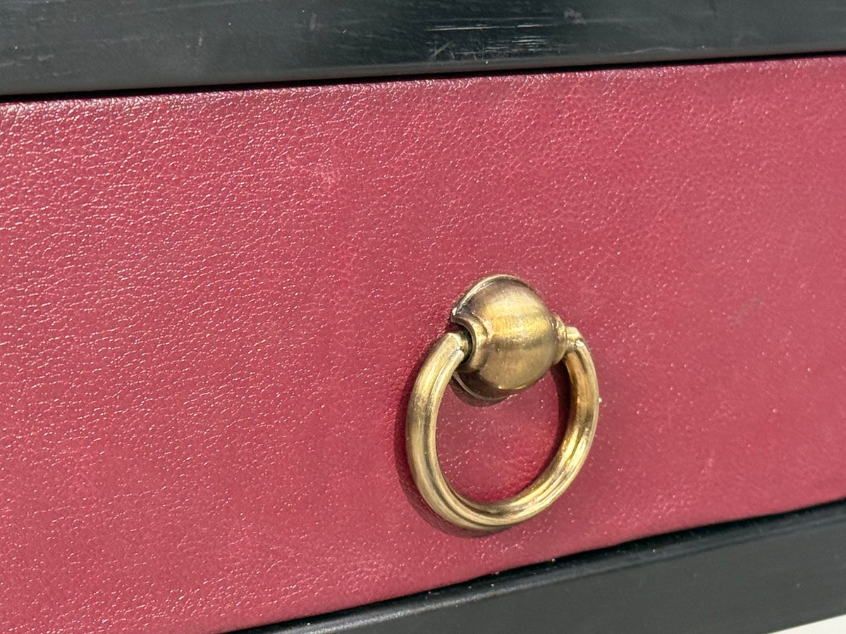 Jean-Michel Frank Style, Nightstands, Burgundy Leather, Iron