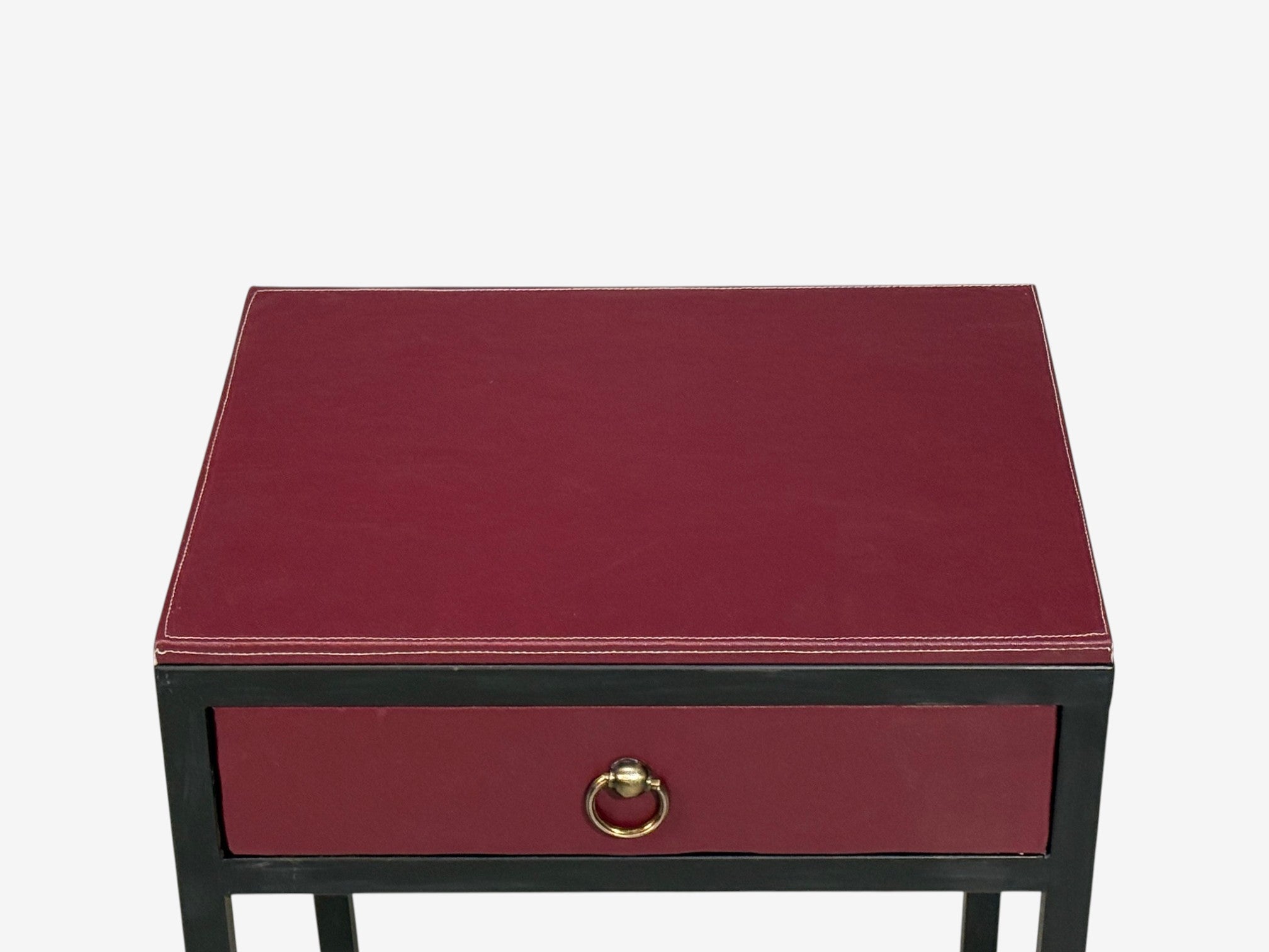 Jean-Michel Frank Style, Nightstands, Burgundy Leather, Iron