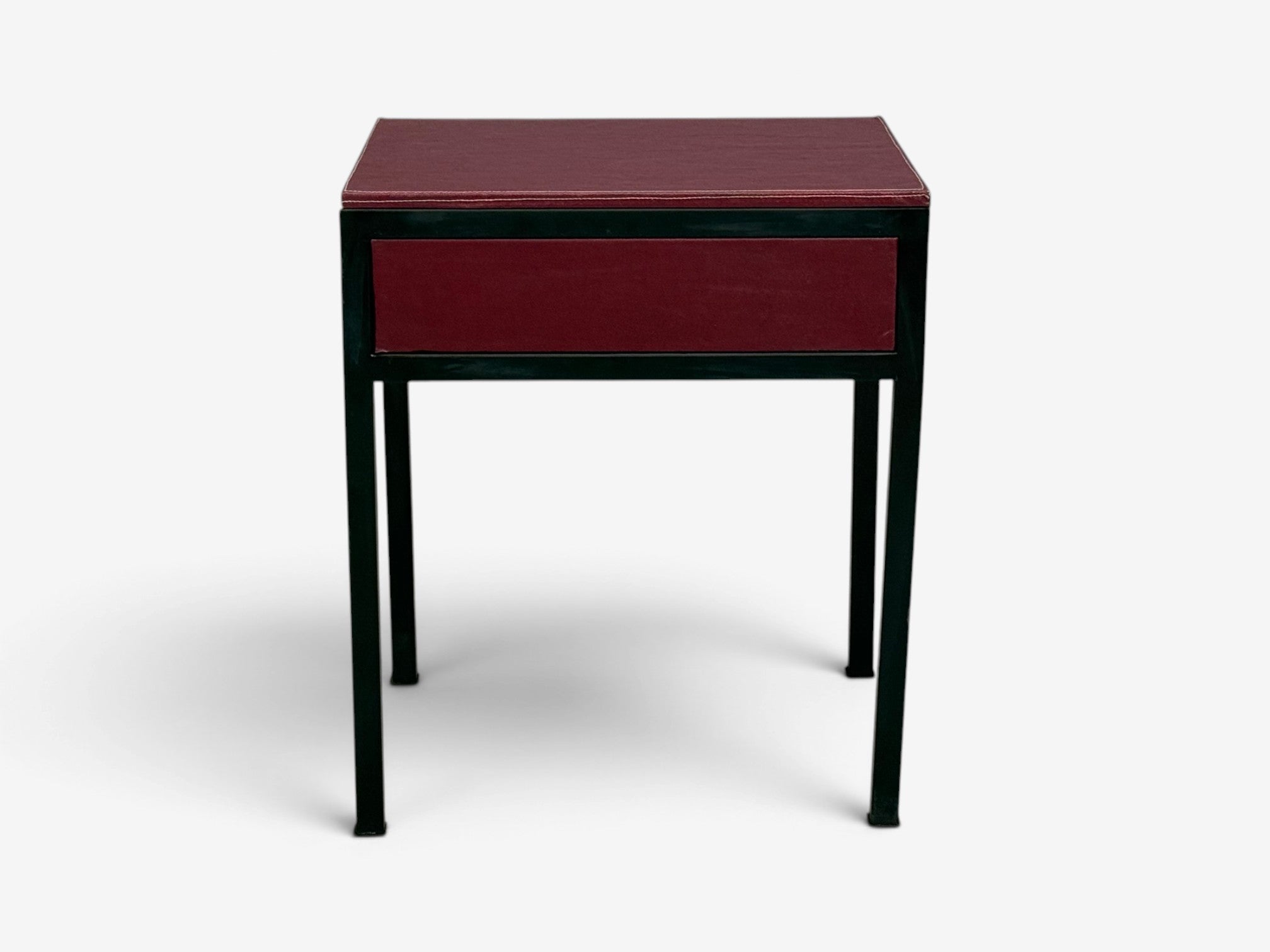 Jean-Michel Frank Style, Nightstands, Burgundy Leather, Iron