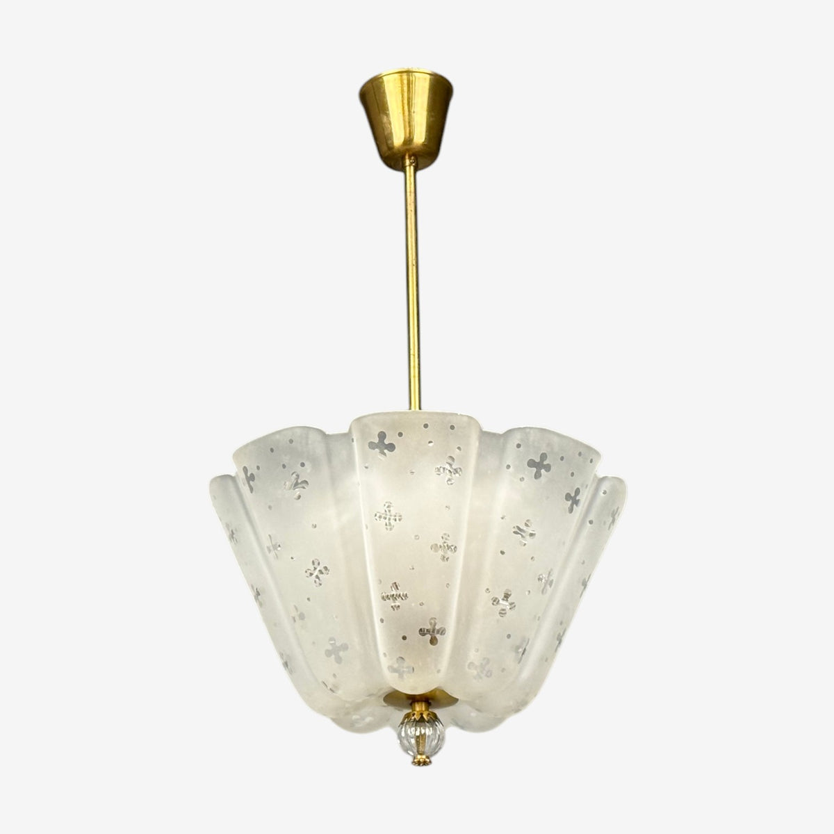 Nils Landberg, Rare Chandelier, Etched Glass, Brass, Sweden, 1940s