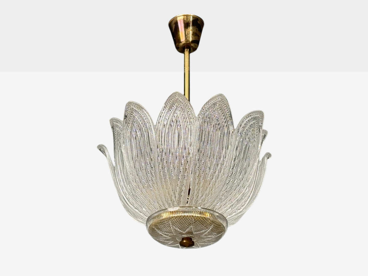 Carl Fagerlund, Tulip Chandelier, Molded Glass, Brass, Sweden, 1960s