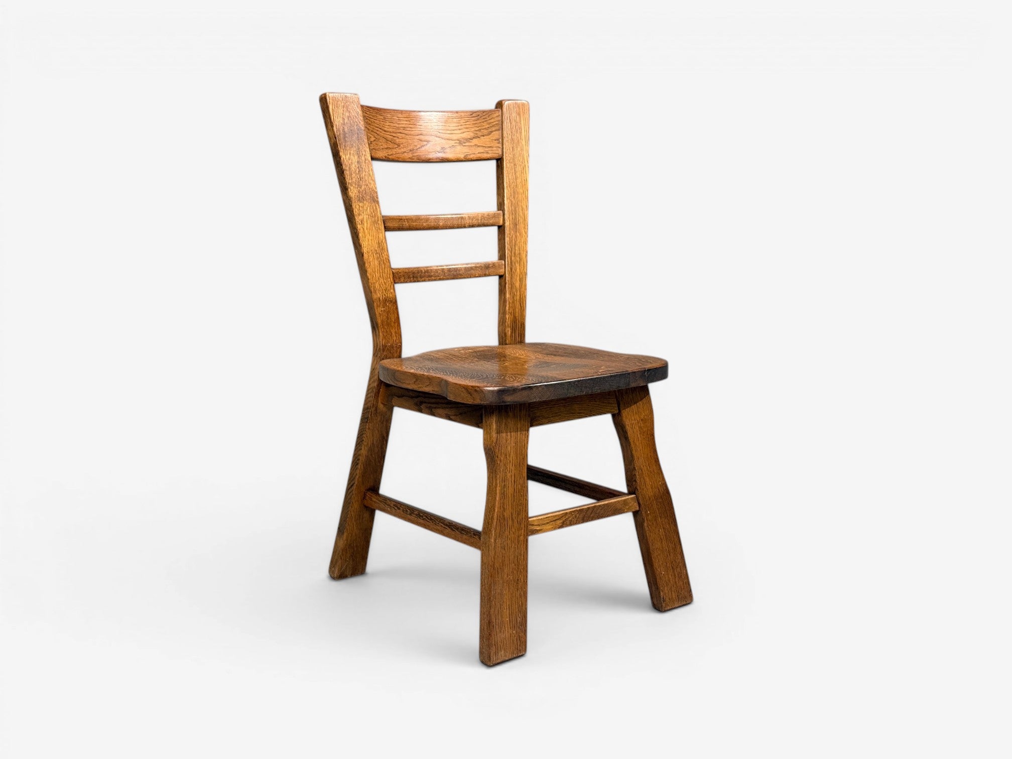 Belgian Modern, Six Brutalist Dining Chairs, Oak, Belgium, 1970s