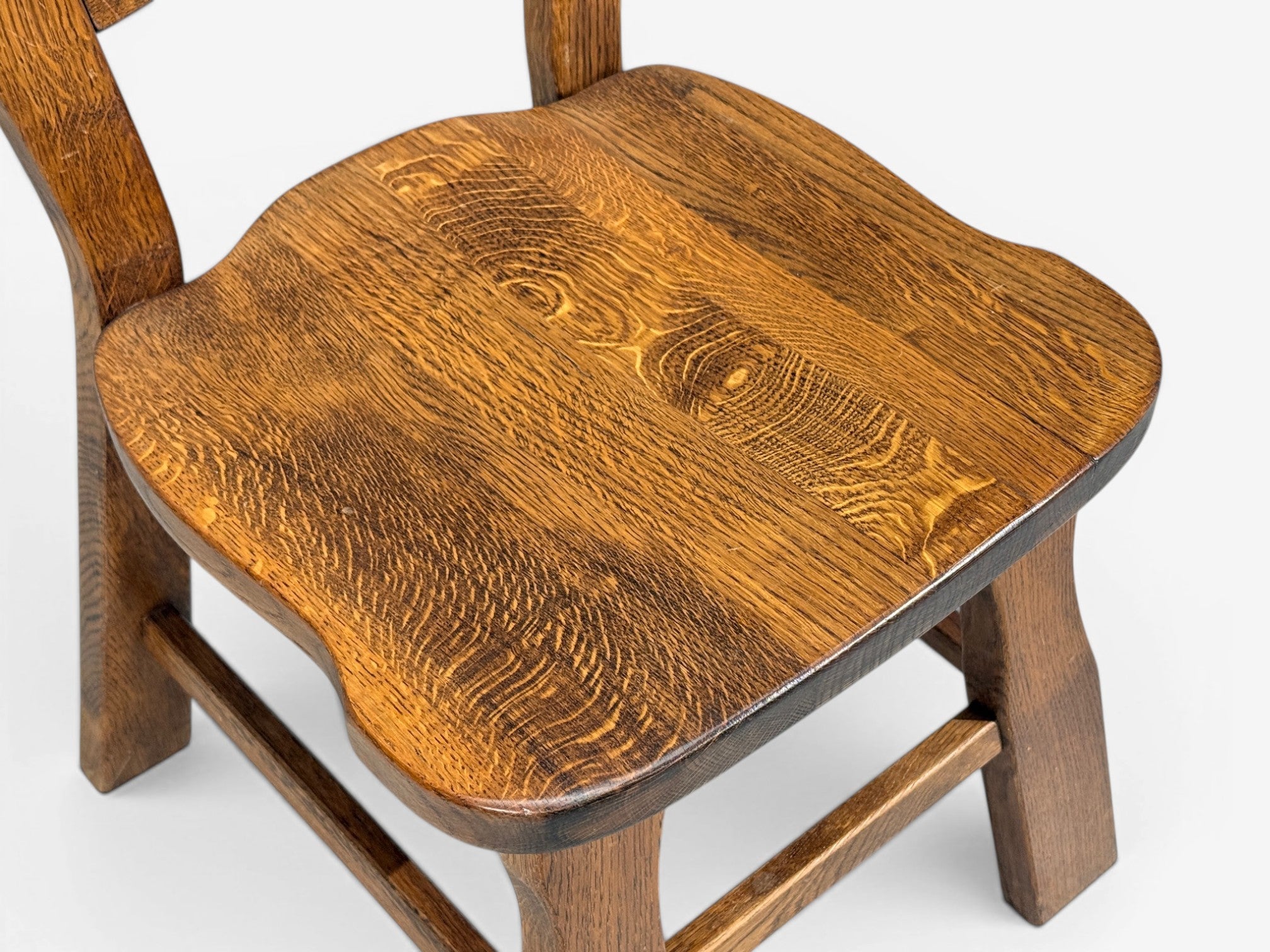 Belgian Modern, Six Brutalist Dining Chairs, Oak, Belgium, 1970s