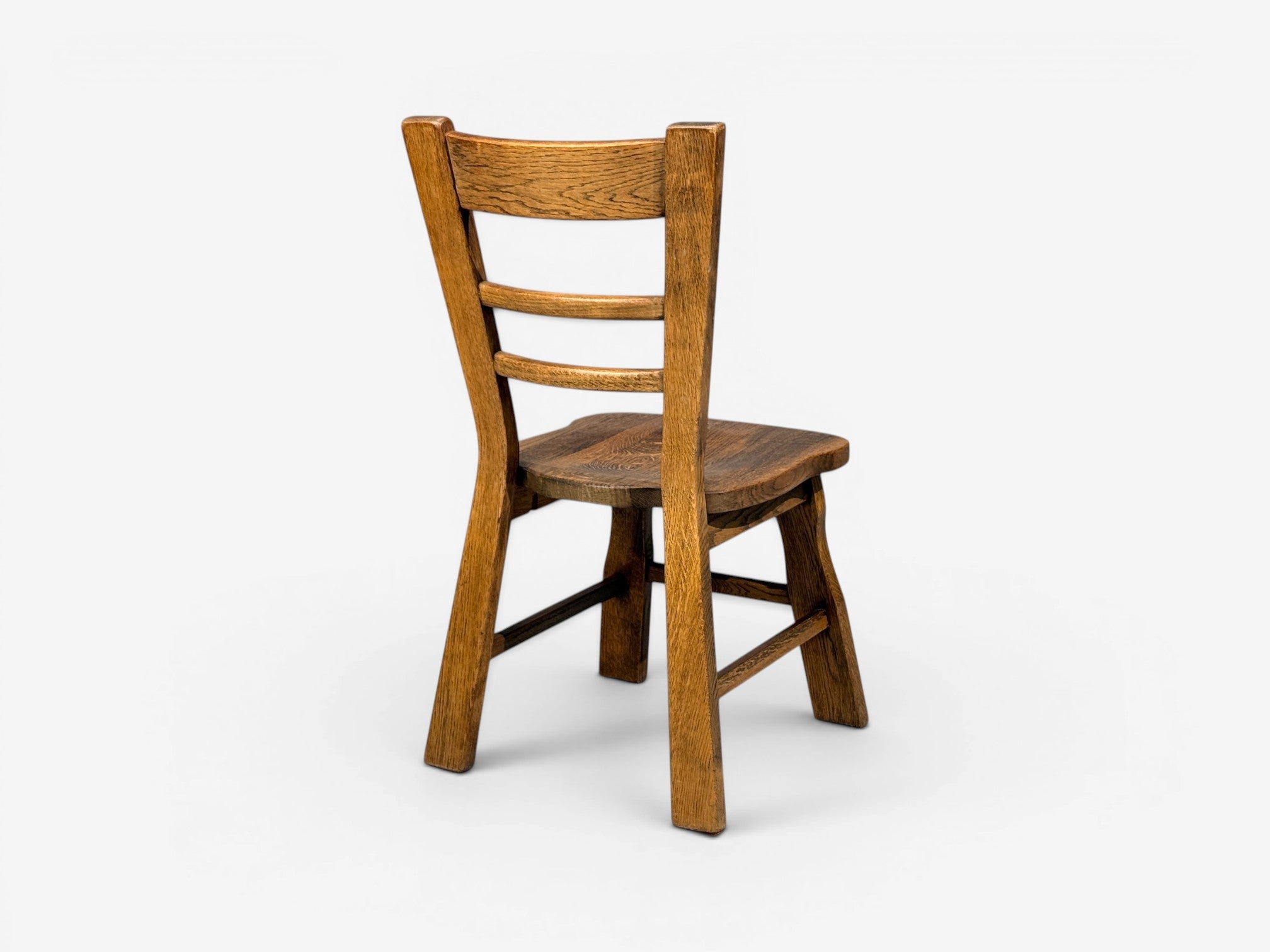 Belgian Modern, Six Brutalist Dining Chairs, Oak, Belgium, 1970s