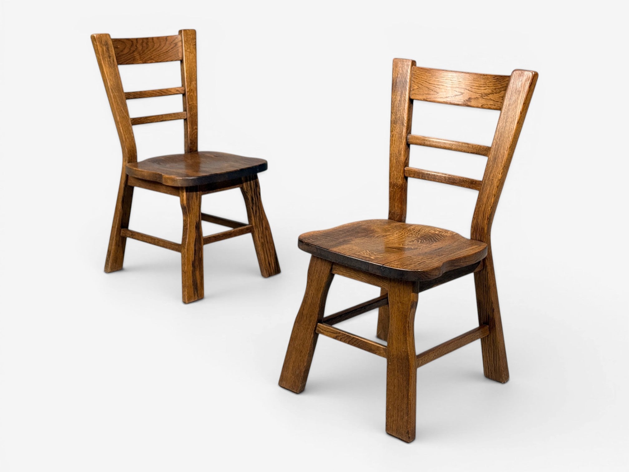 Belgian Modern, Six Brutalist Dining Chairs, Oak, Belgium, 1970s