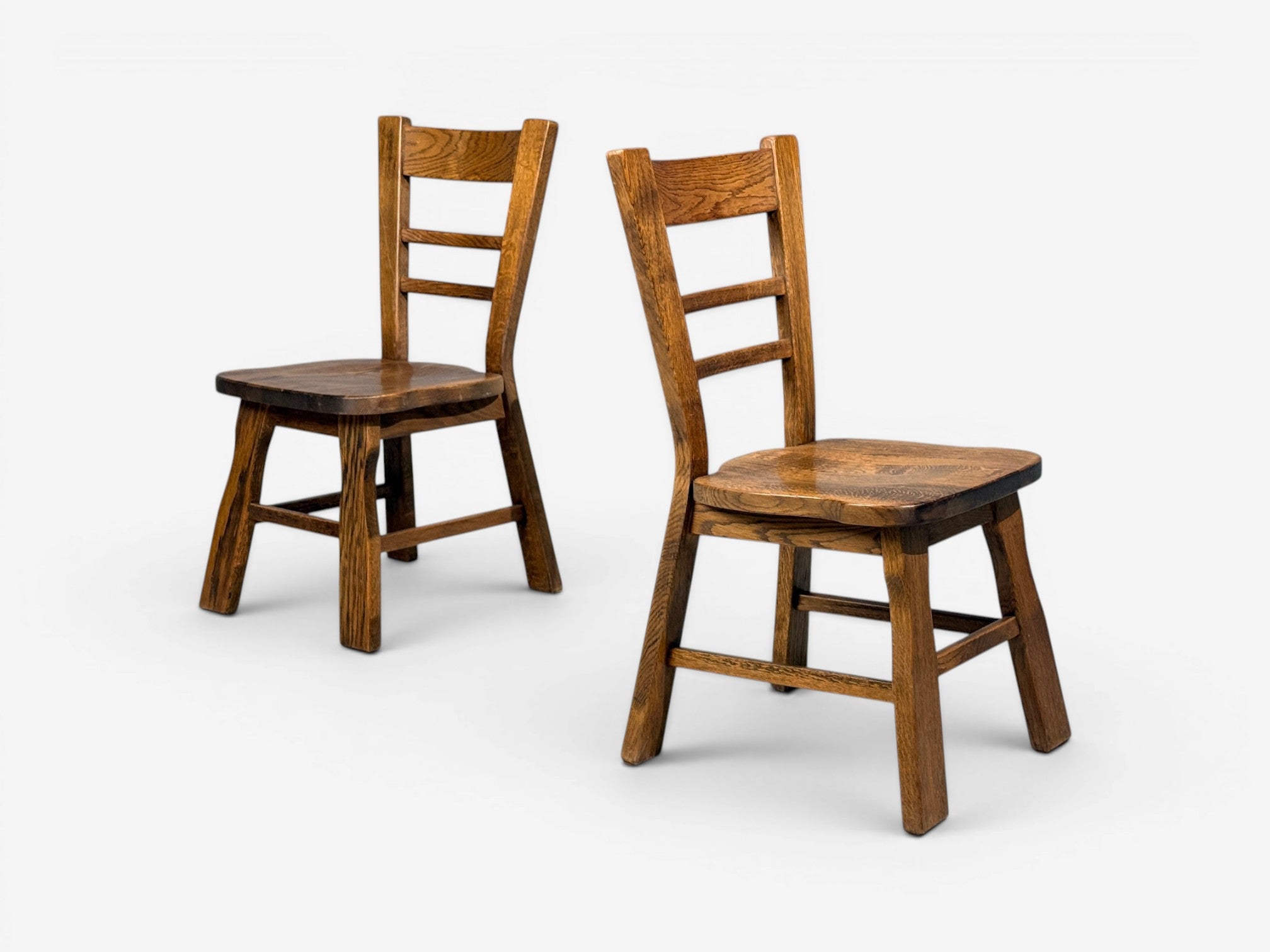Belgian Modern, Six Brutalist Dining Chairs, Oak, Belgium, 1970s