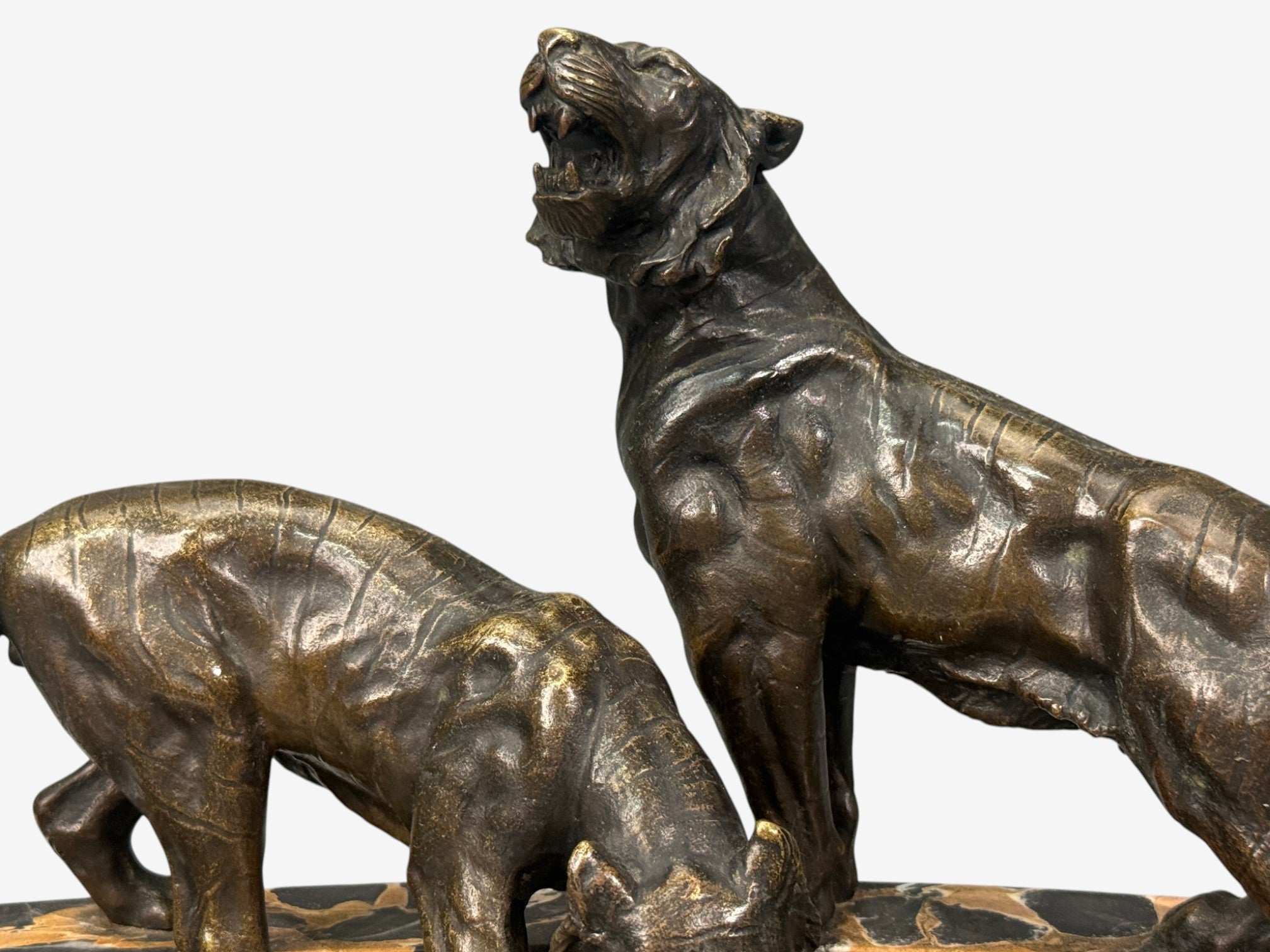 Art Deco, Inkwell Desk Set, Pen Holder, Marble, Bronze Panthers, 1920s