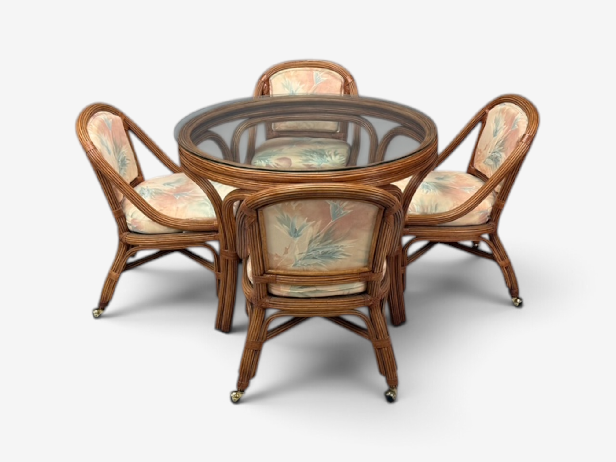 Henry Link, Dining Table and Four Chairs, Bamboo, Fabric, Philippines, 1980s