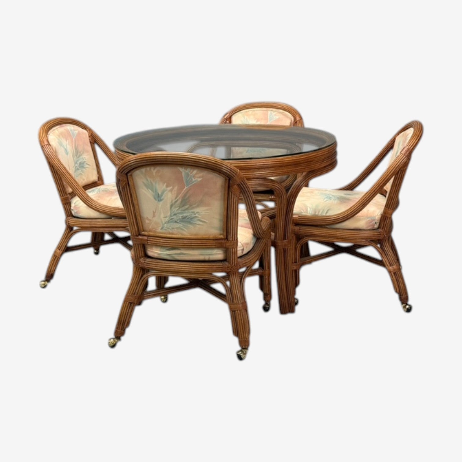 Henry Link, Dining Table and Four Chairs, Bamboo, Fabric, Philippines, 1980s