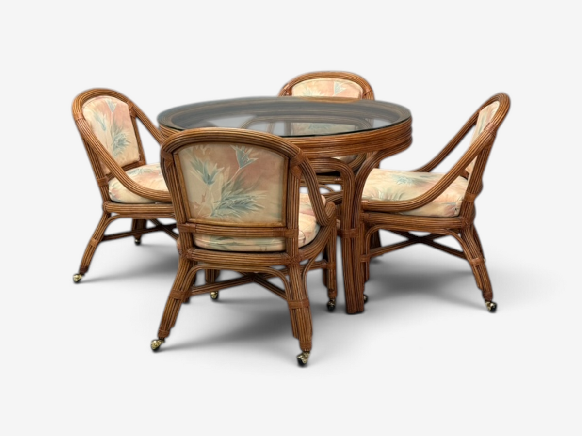 Henry Link, Dining Table and Four Chairs, Bamboo, Fabric, Philippines, 1980s