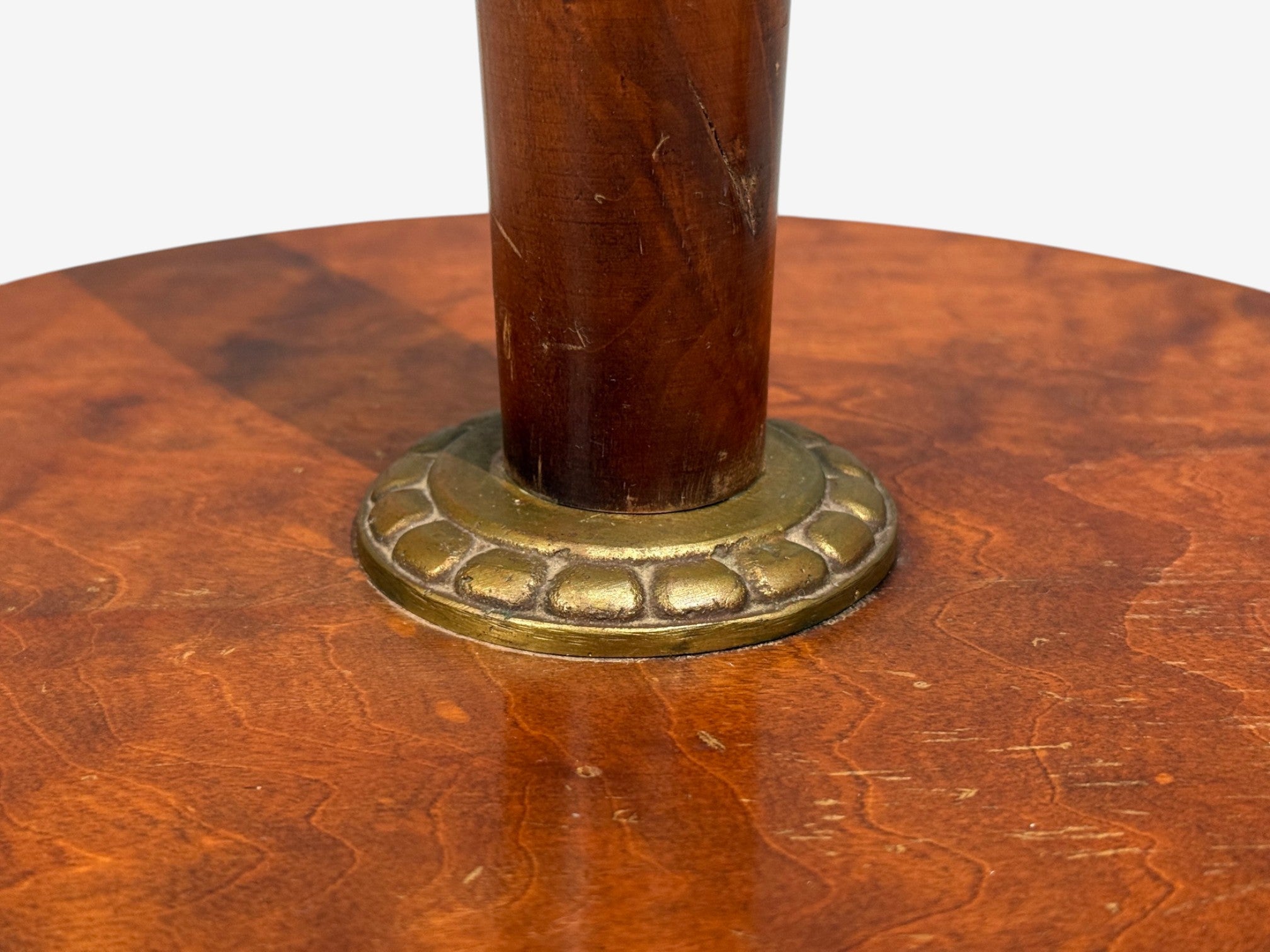 Swedish Art Deco, Floor Lamp, Burl, Brass, Sweden, 1940s