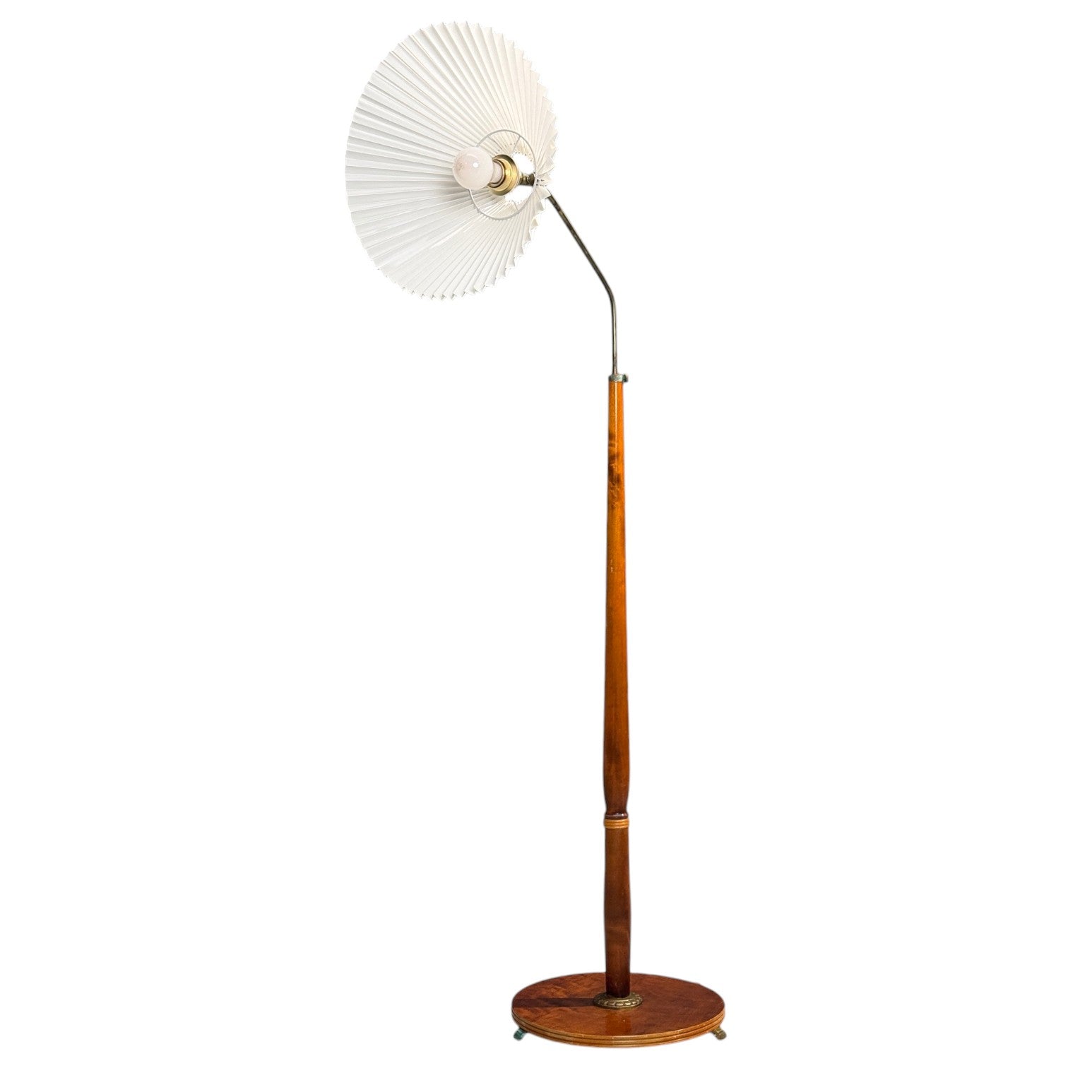 Swedish Art Deco, Floor Lamp, Burl, Brass, Sweden, 1940s