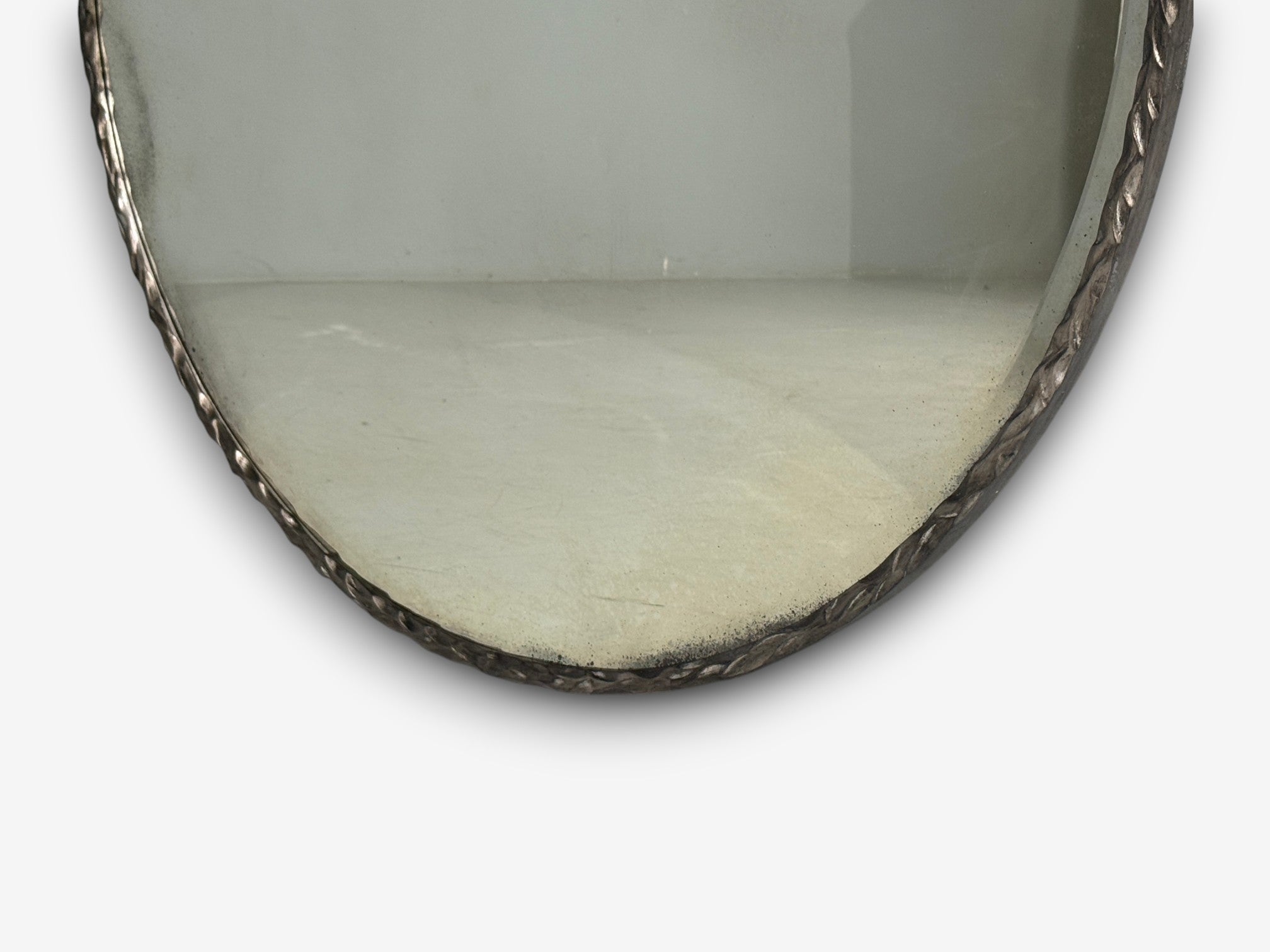 Brutalist, Circular Wall Mirrors, Hammered Metal, Distressed Glass, 21st c.