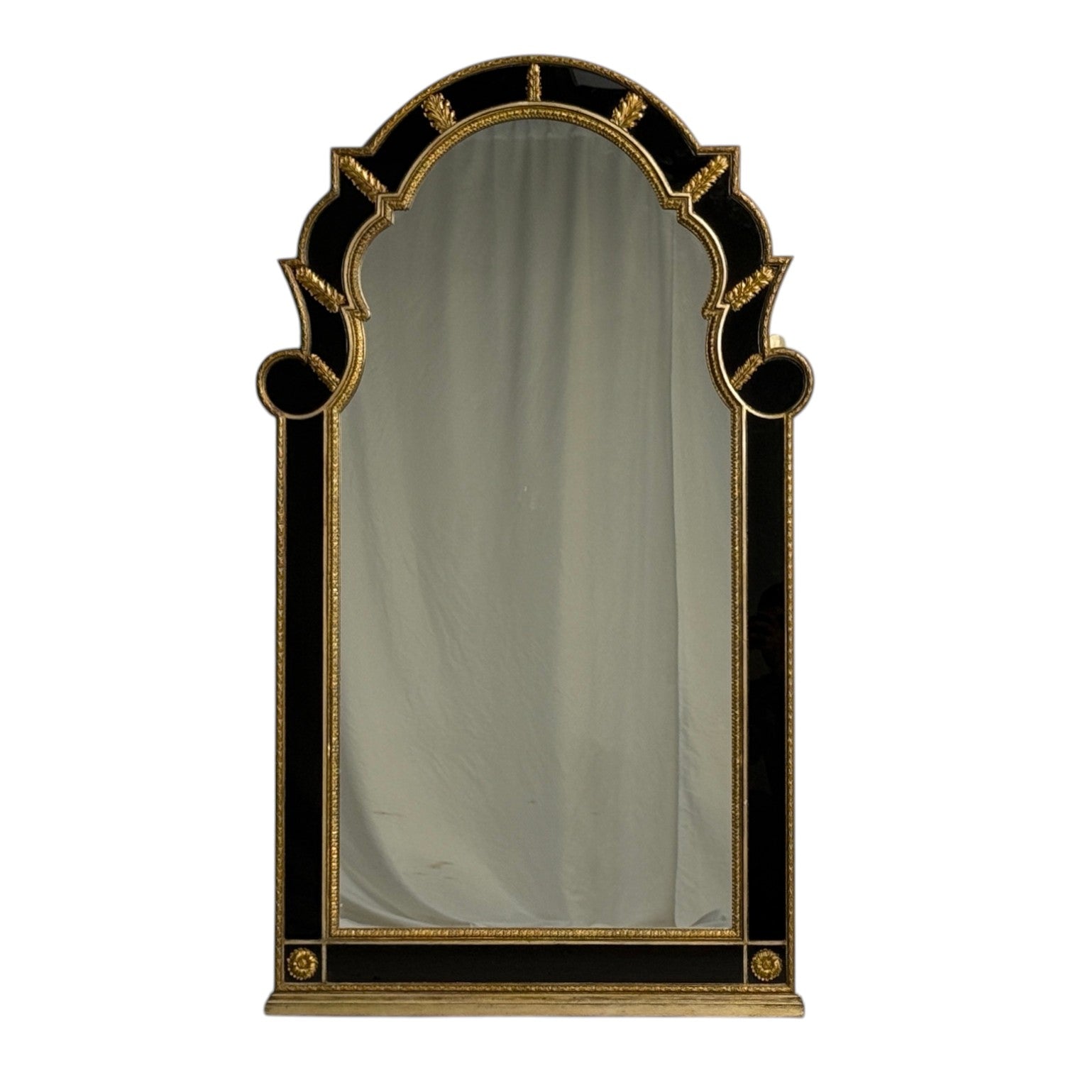 Theodore Alexander, Queene Anne Style, Wall Mirror, Black Glass, Gilt Metal