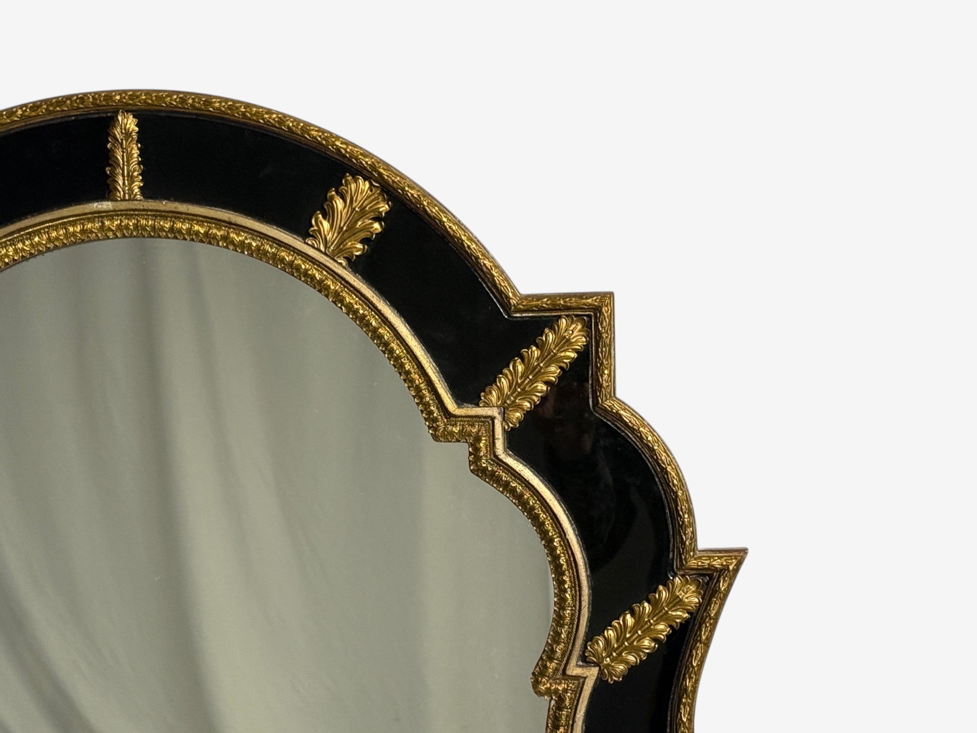 Theodore Alexander, Queene Anne Style, Wall Mirror, Black Glass, Gilt Metal