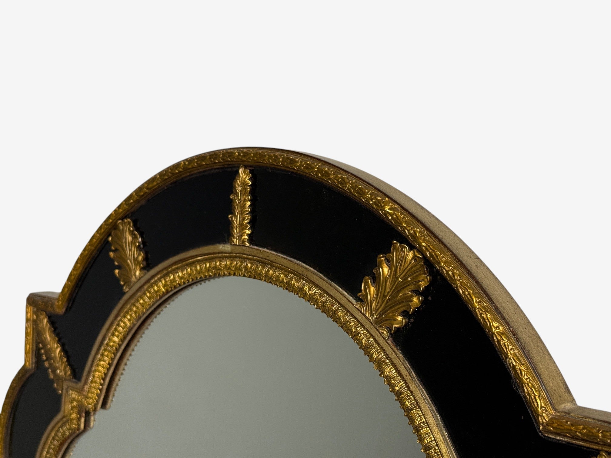 Theodore Alexander, Queene Anne Style, Wall Mirror, Black Glass, Gilt Metal
