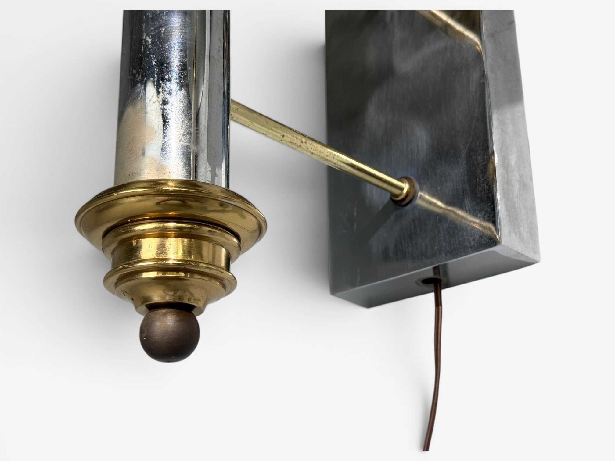 Tommi Parzinger, Large Wall Sconces, Chromed Steel, Brass, Fabric, USA, 1950s