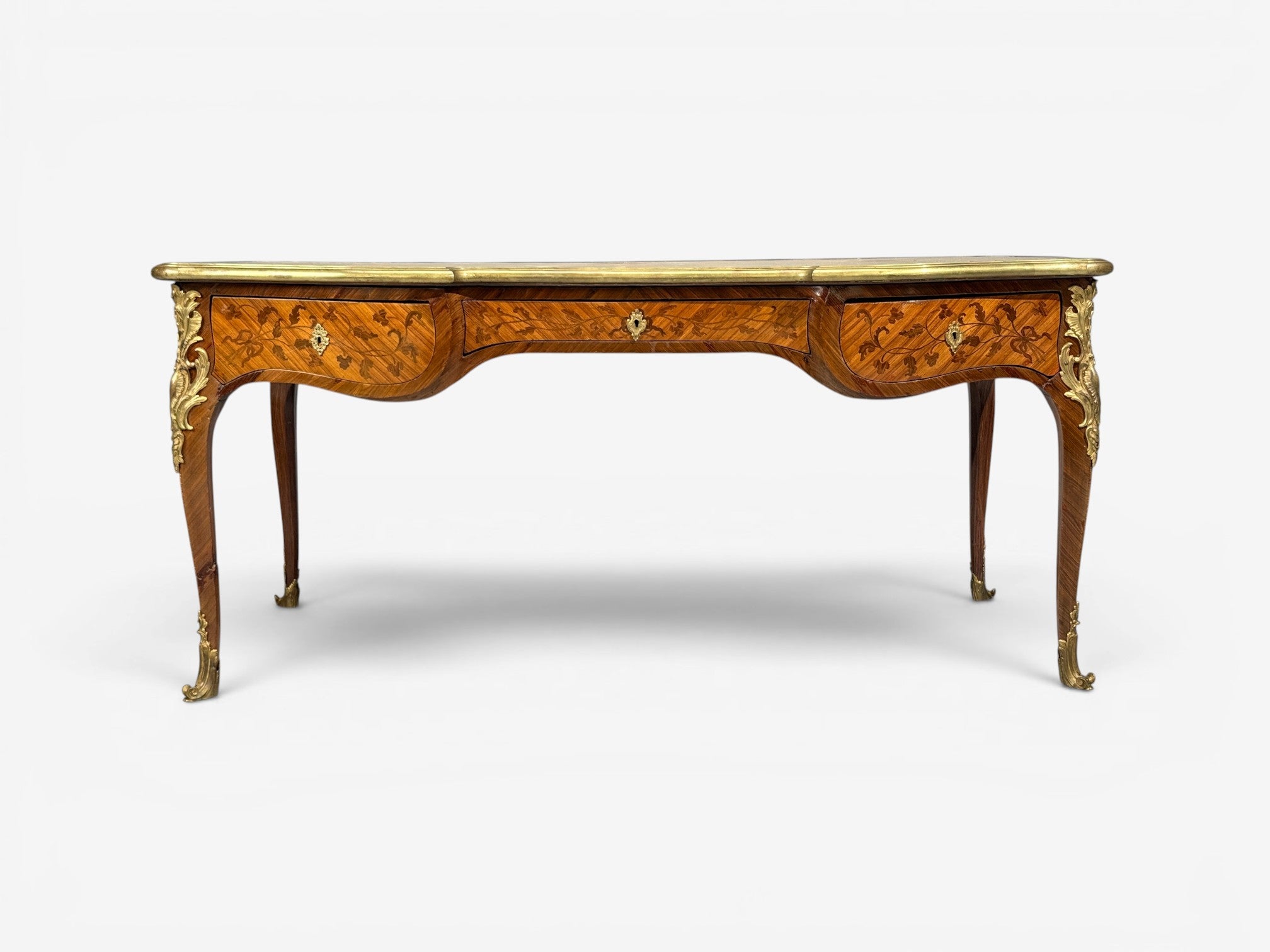 Louis XV Style, Executive Desk, Marquetry, Leather, Bronze, France, 19th/20th c.