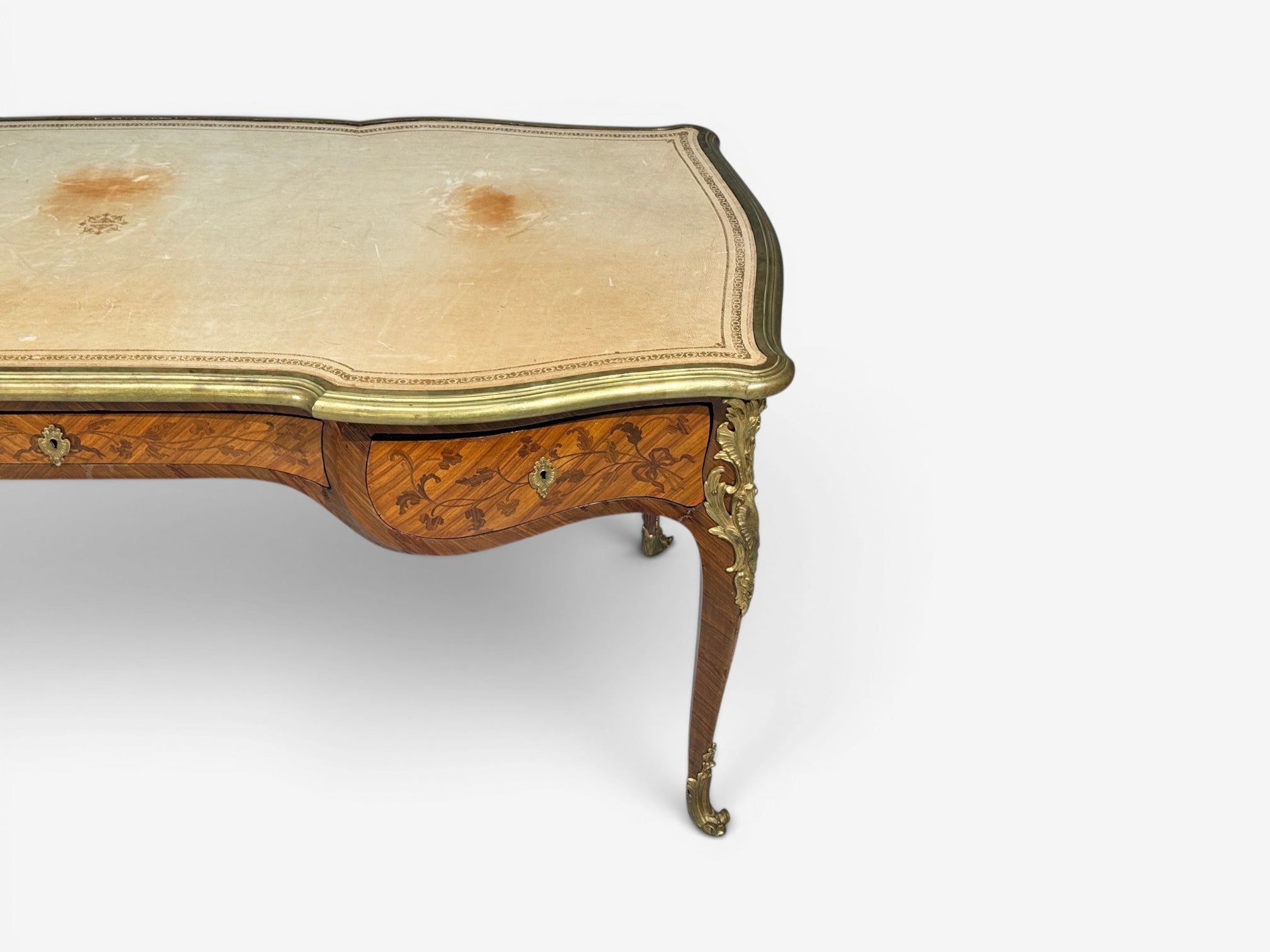 Louis XV Style, Executive Desk, Marquetry, Leather, Bronze, France, 19th/20th c.