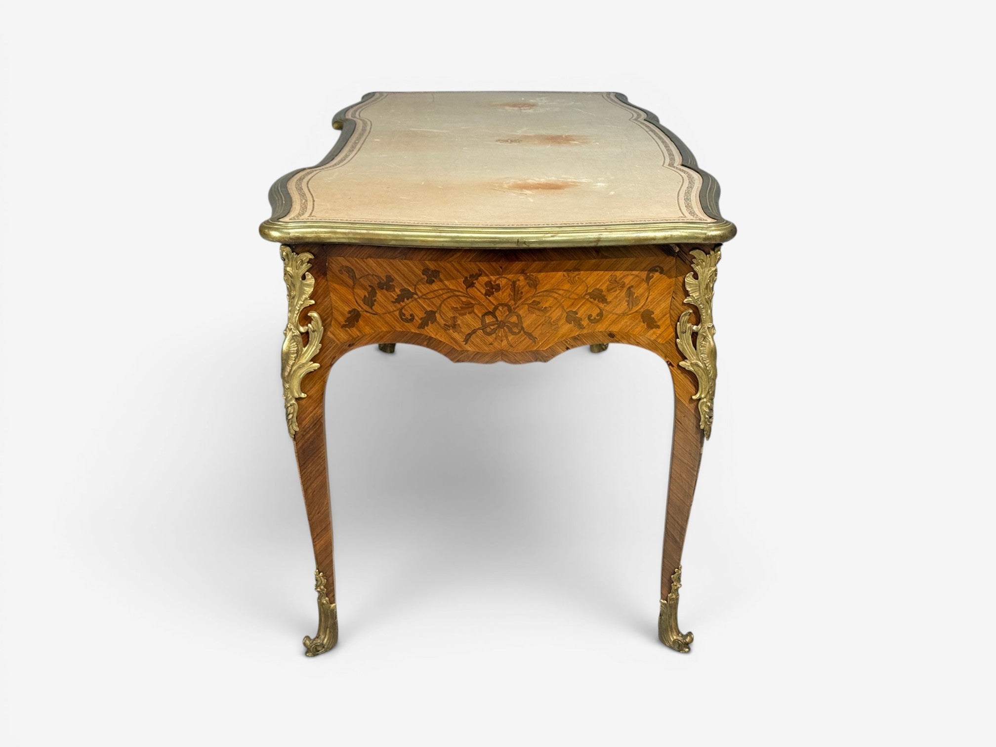 Louis XV Style, Executive Desk, Marquetry, Leather, Bronze, France, 19th/20th c.
