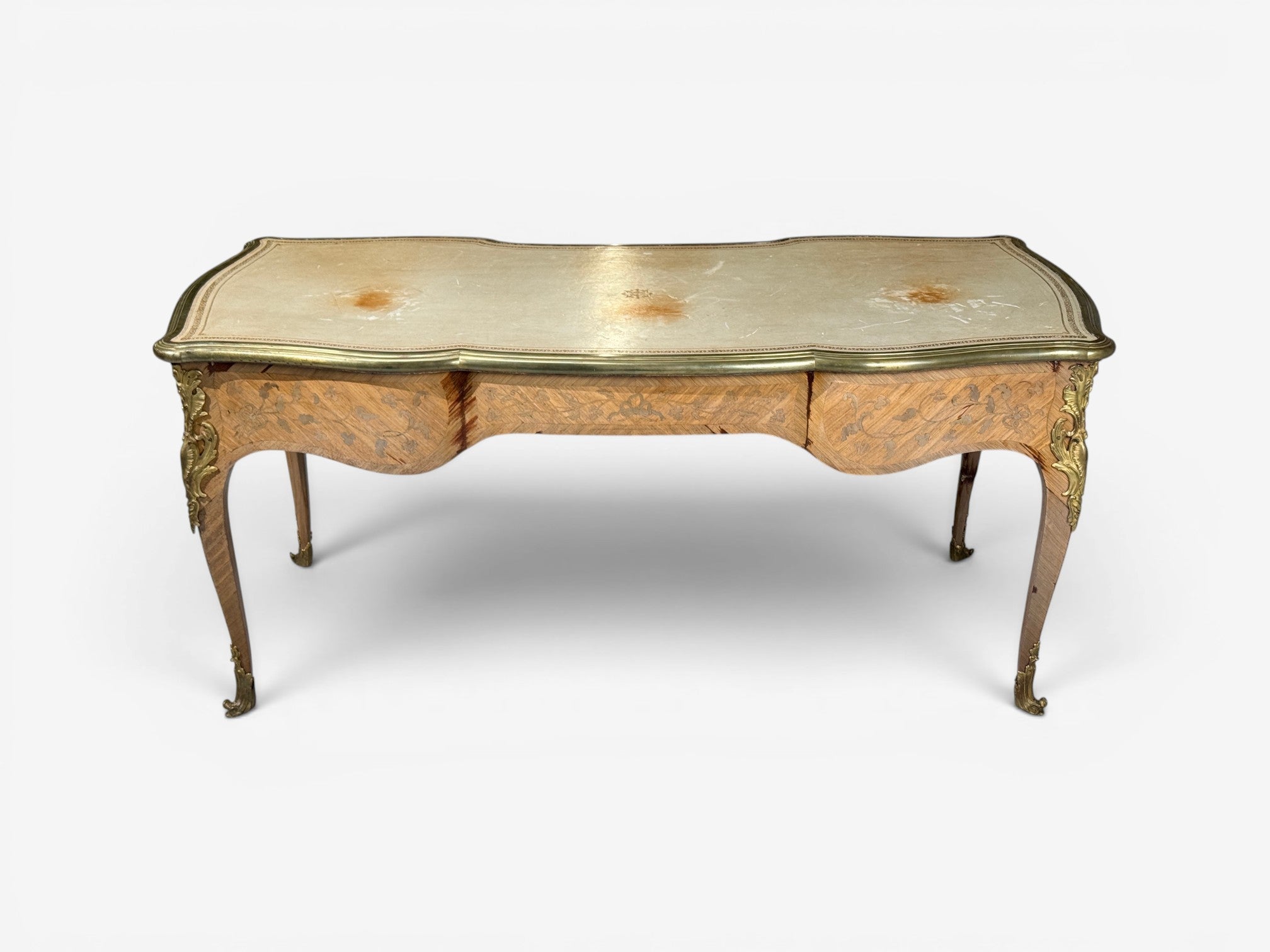 Louis XV Style, Executive Desk, Marquetry, Leather, Bronze, France, 19th/20th c.