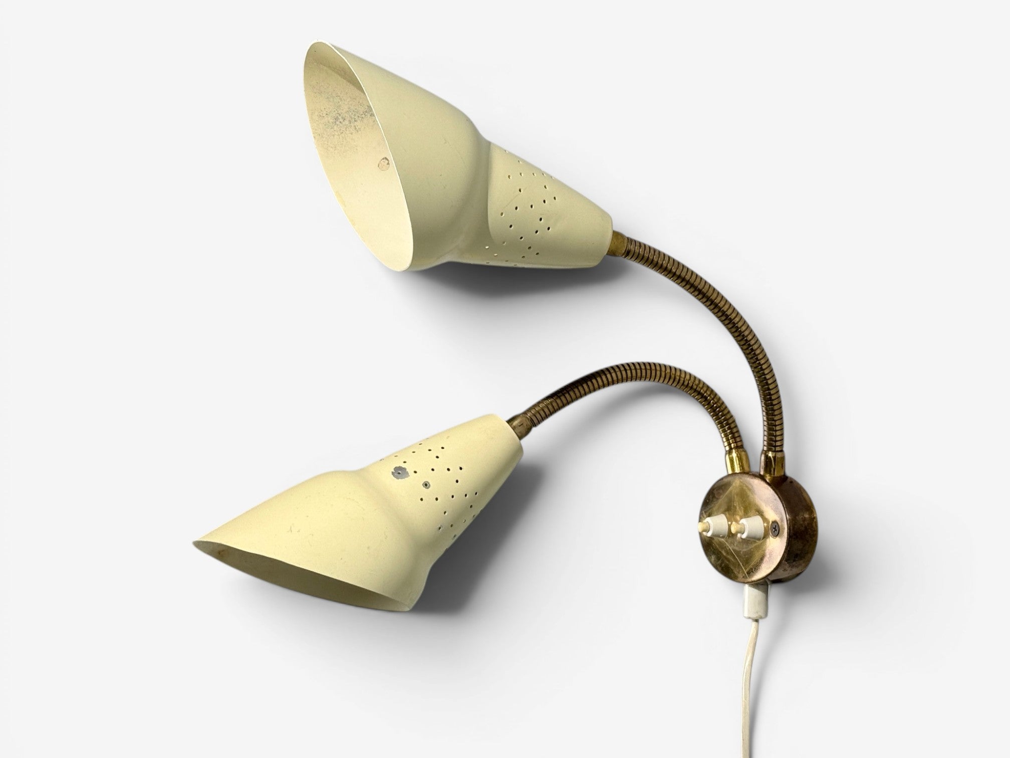 Swedish Modern, Adjustable Wall Light, Brass, Lacquered Metal, Sweden, 1950s
