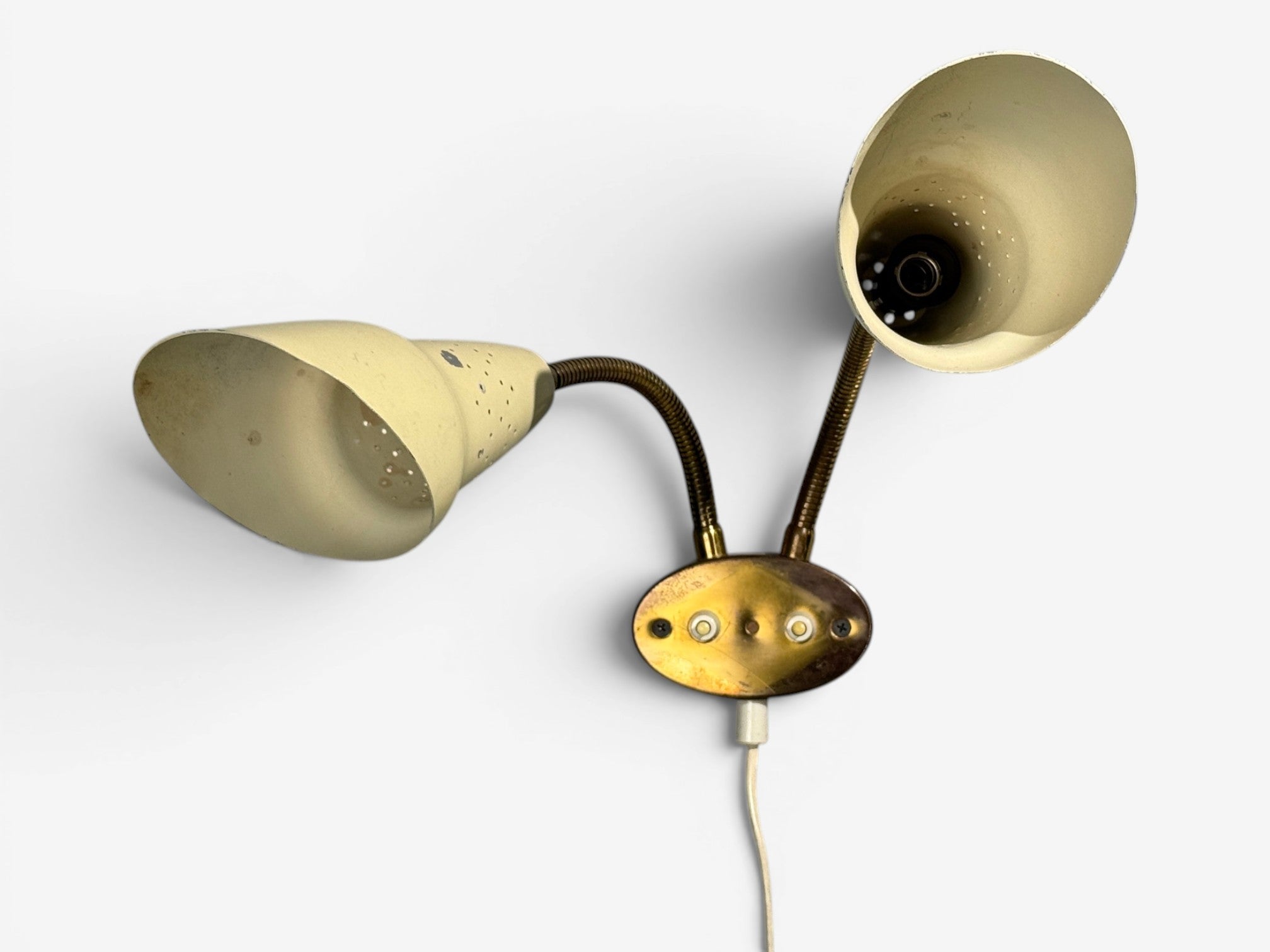 Swedish Modern, Adjustable Wall Light, Brass, Lacquered Metal, Sweden, 1950s