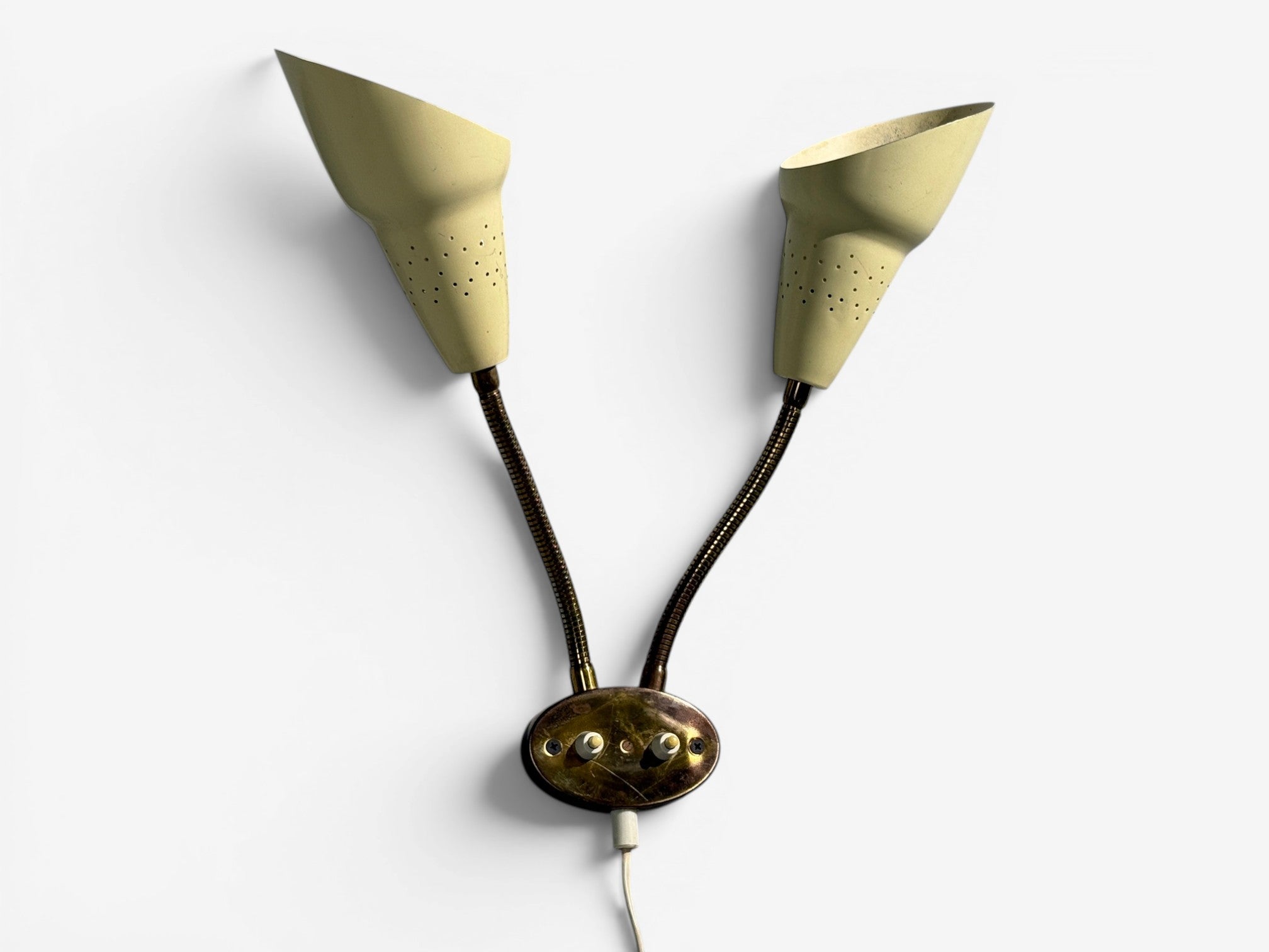 Swedish Modern, Adjustable Wall Light, Brass, Lacquered Metal, Sweden, 1950s