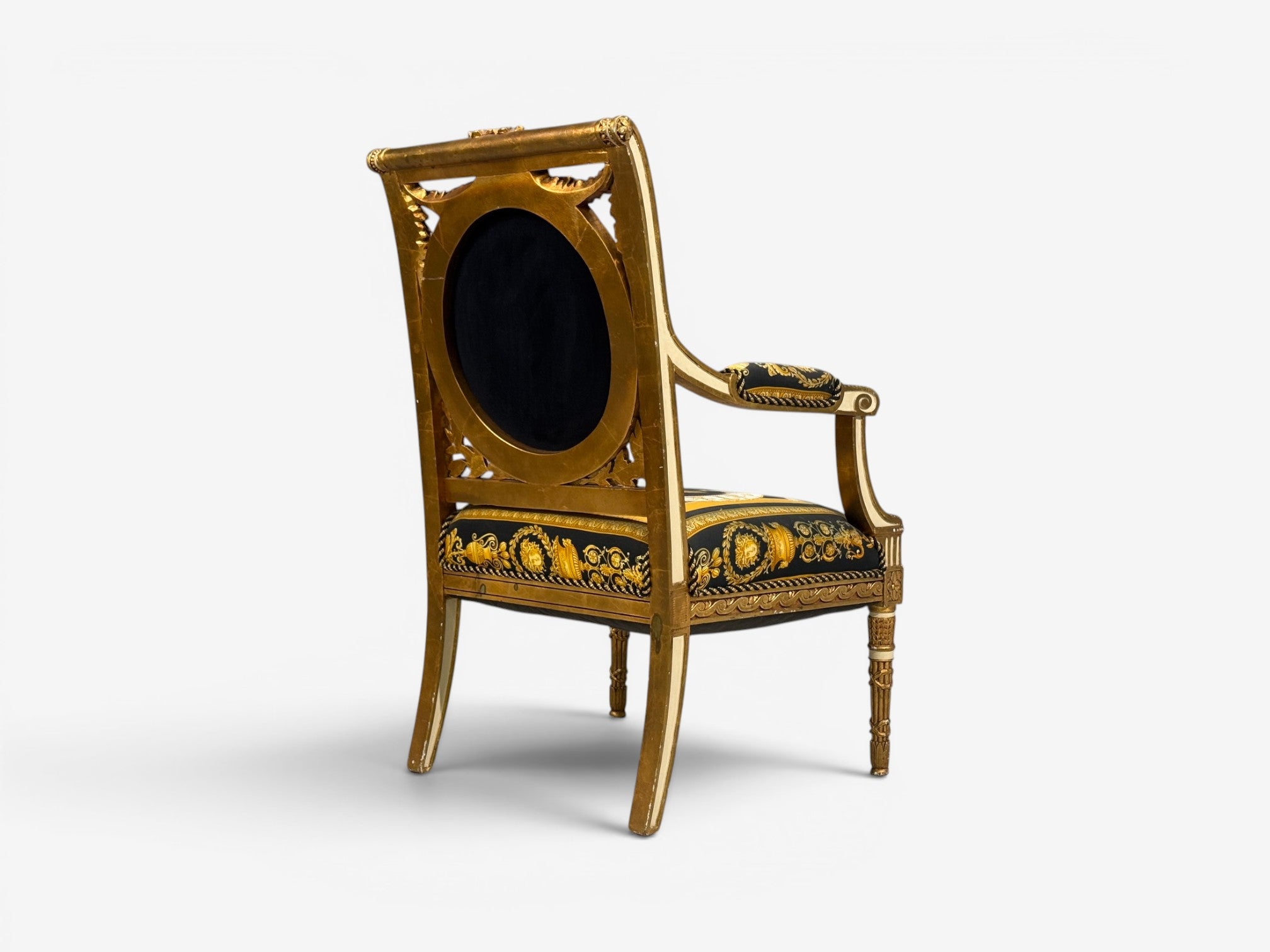 Louis XVI, French Arm Chair, Versace Fabric, Giltwood, France, 1960s