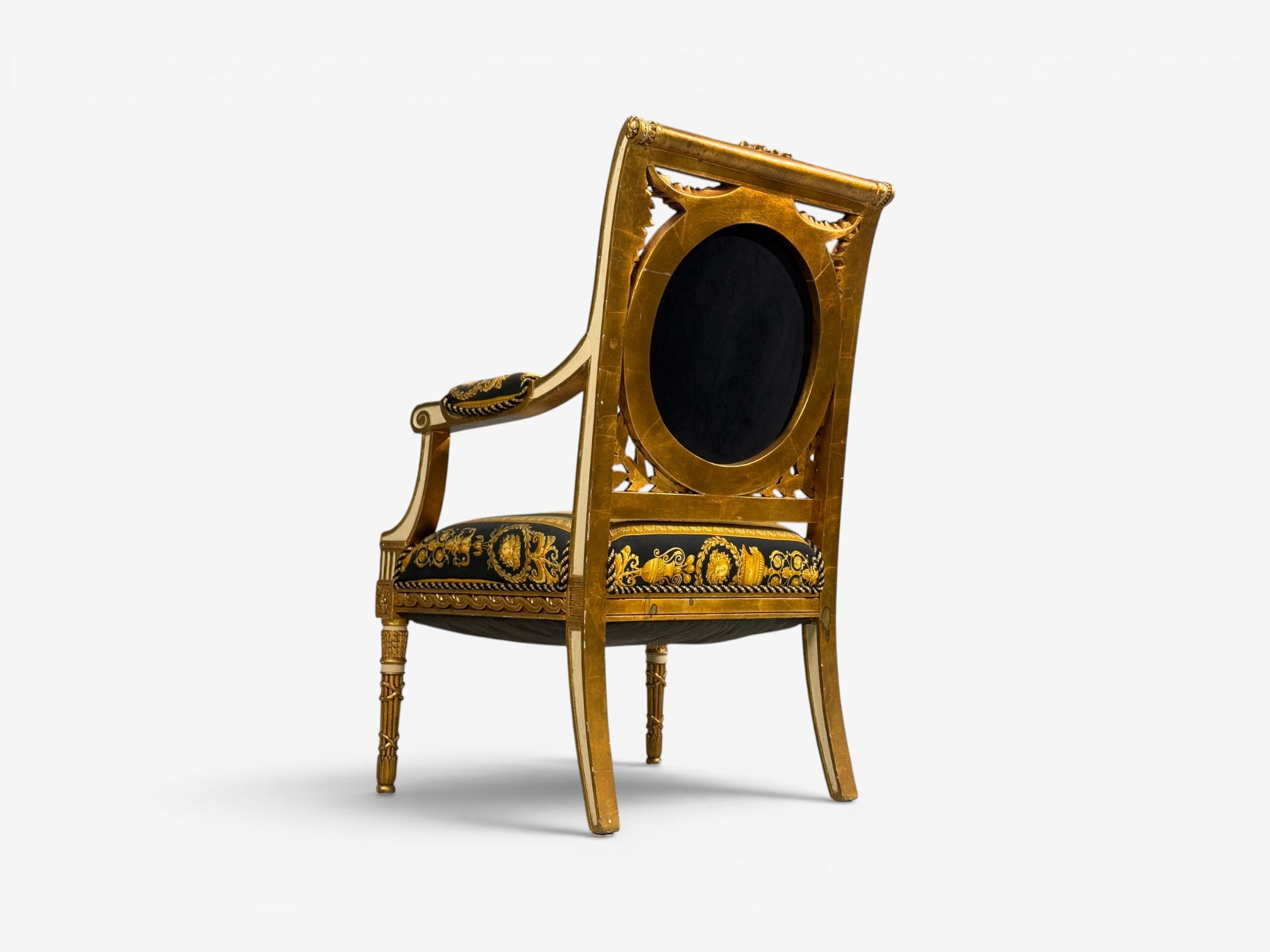 Louis XVI, French Arm Chair, Versace Fabric, Giltwood, France, 1960s