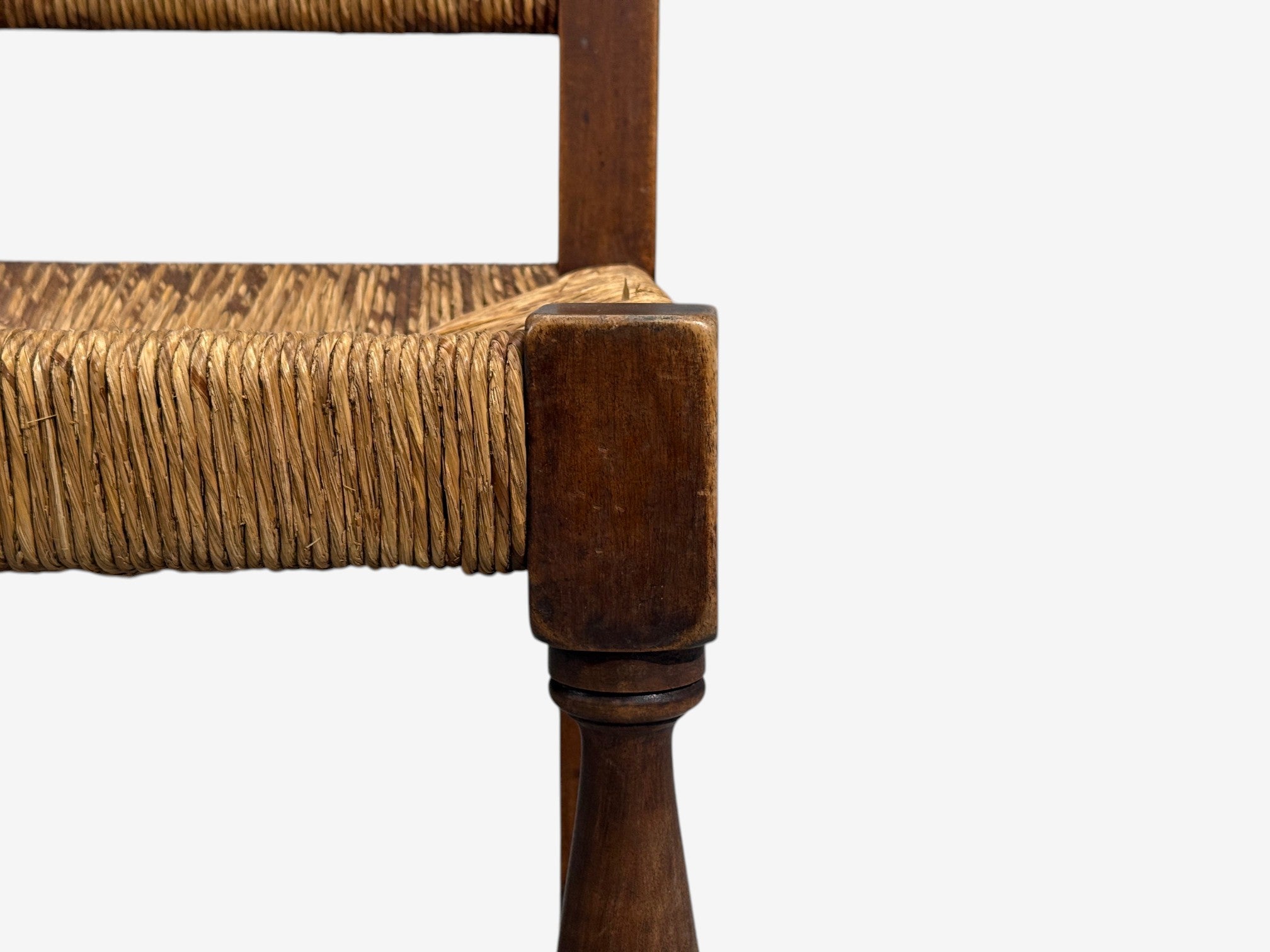 Charles Doudouyt, Six Rustic Dining Chairs, Oak, Rush, France, 1940s